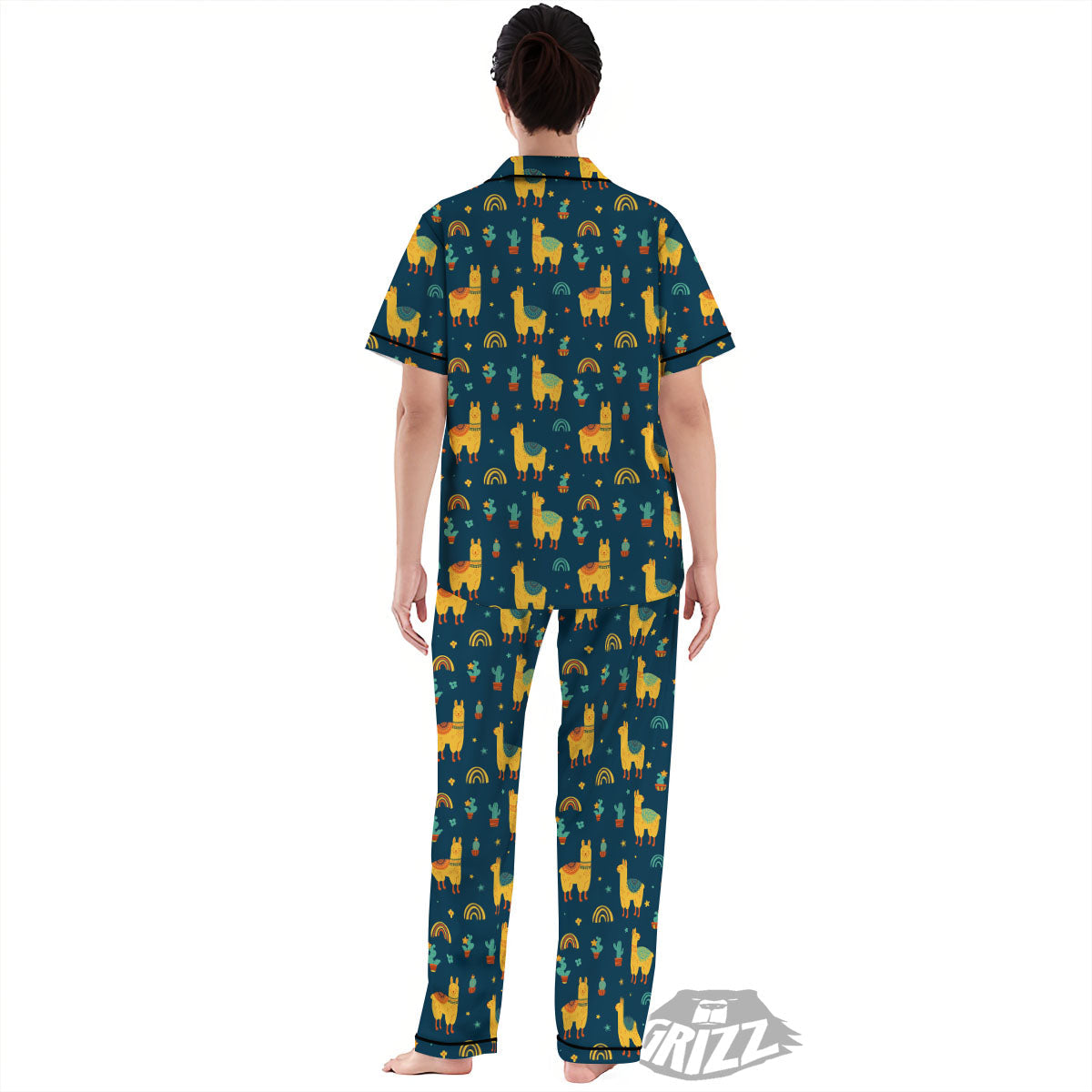 Llama Yellow Print Pattern Women's Pajamas Set-grizzshop