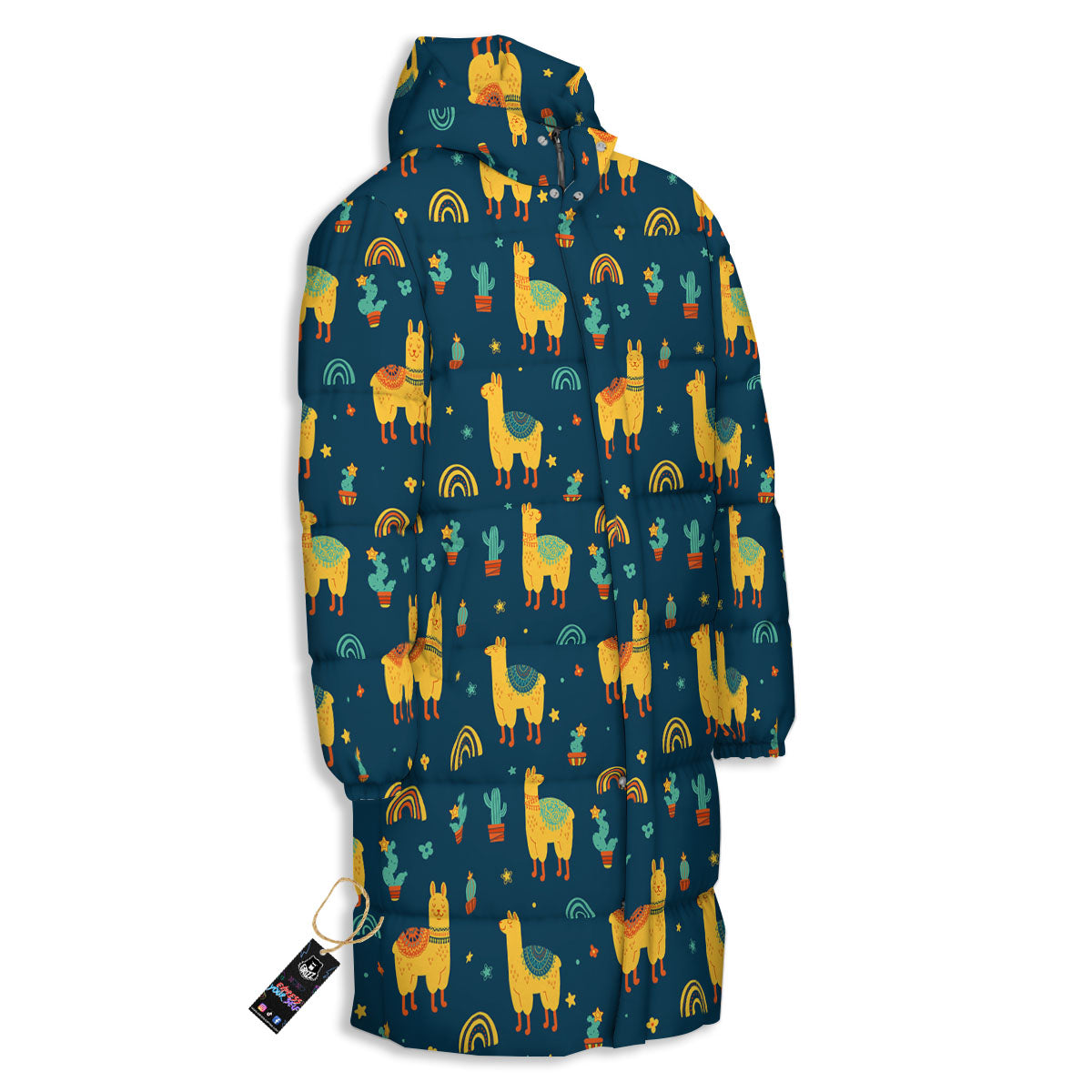 Llama And Cute Cactus Print Pattern Long Down Jacket