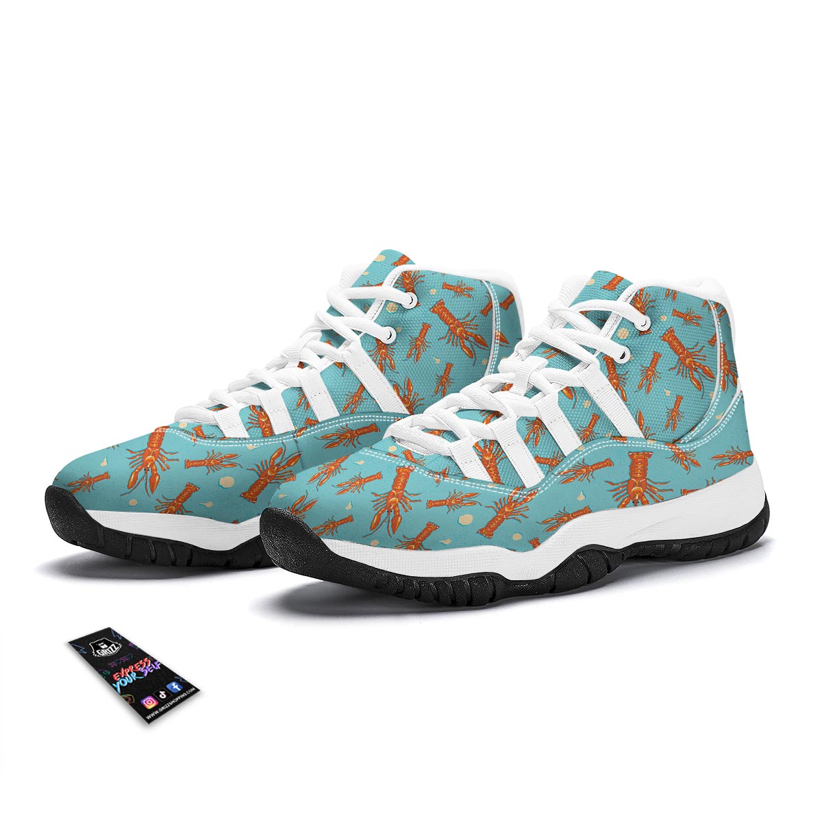 Lobster Pattern Print White Bball Shoes-grizzshop