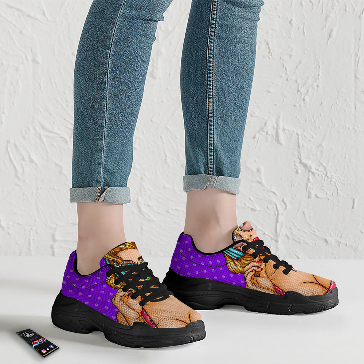 Lollipop And Punk Girl Print Black Chunky Shoes-grizzshop
