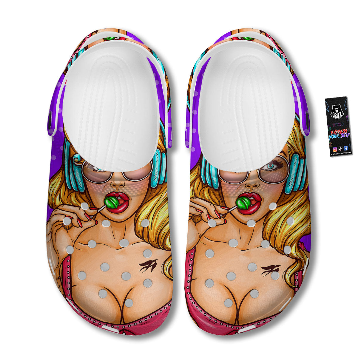 Lollipop And Punk Girl Print Clog-grizzshop