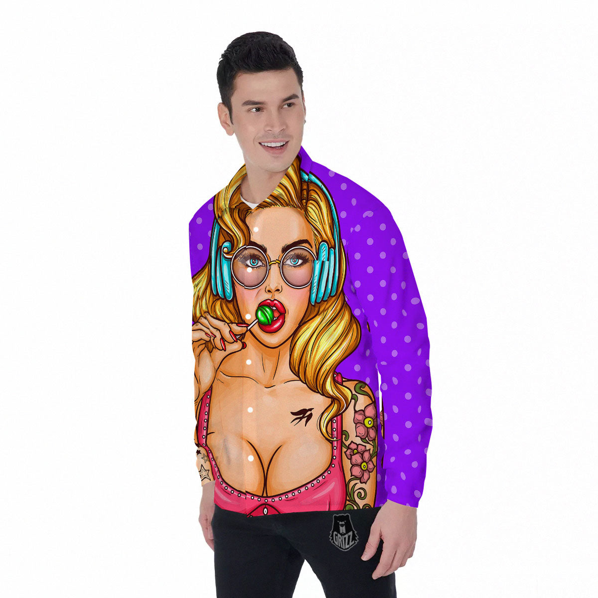 Lollipop And Punk Girl Print Men's Long Sleeve Shirts-grizzshop