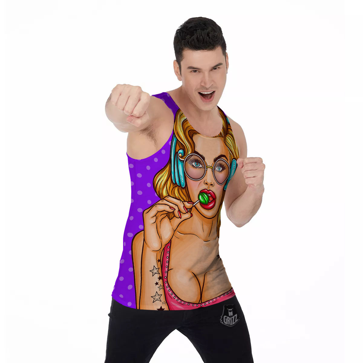 Lollipop And Punk Girl Print Men's Tank Top-grizzshop