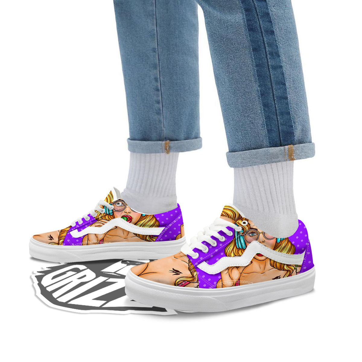 Lollipop And Punk Girl Print Skate Shoes-grizzshop