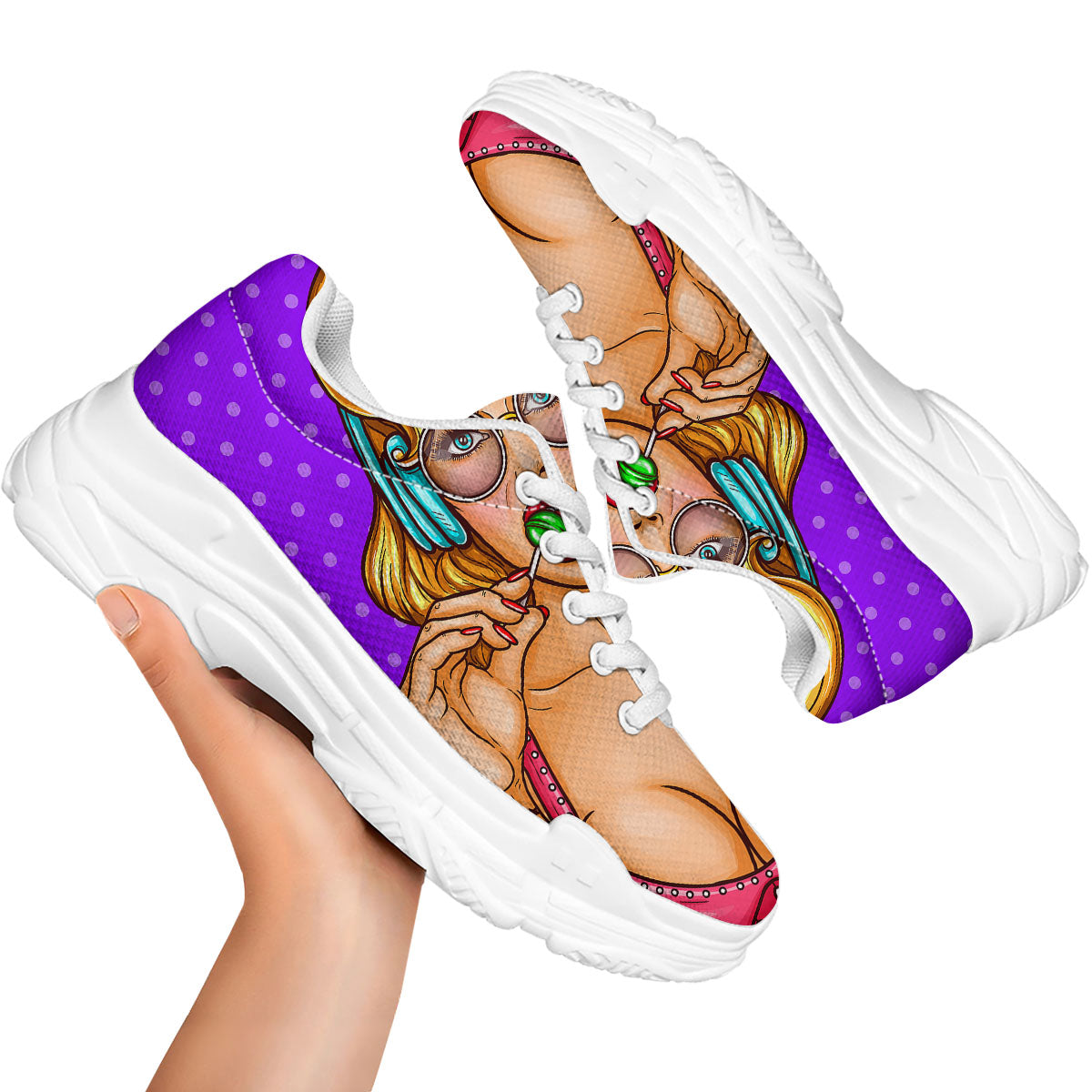 Lollipop And Punk Girl Print White Chunky Shoes-grizzshop