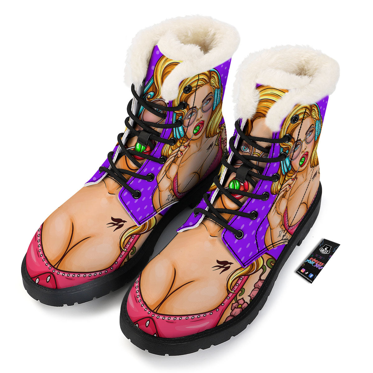 Lollipop And Punk Girl Print Winter Boots-grizzshop