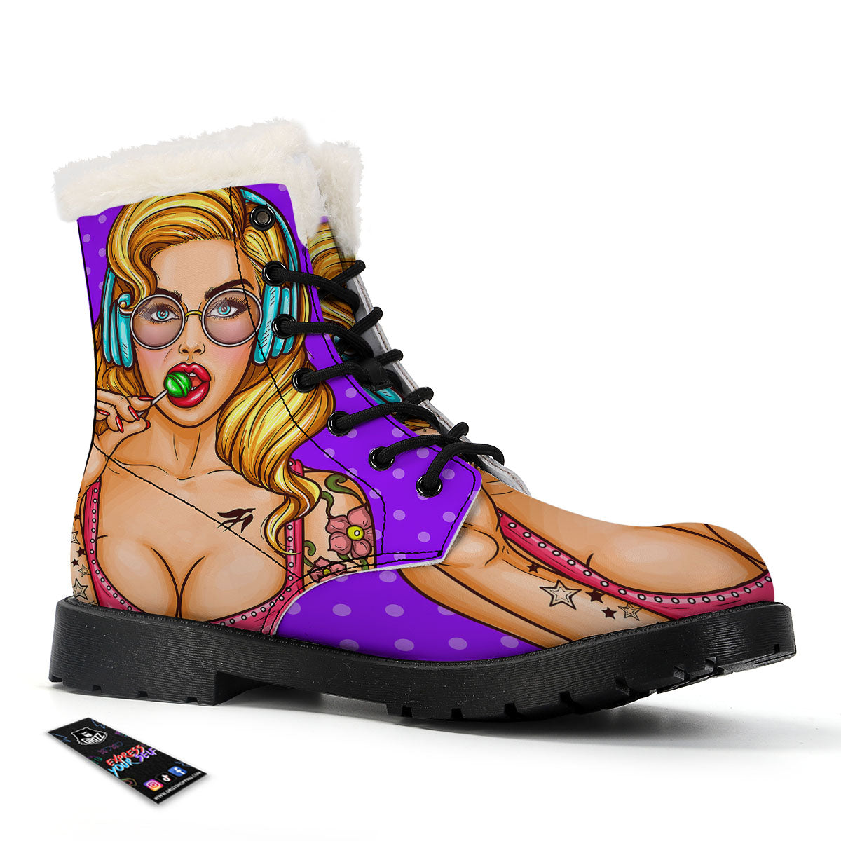 Lollipop And Punk Girl Print Winter Boots-grizzshop