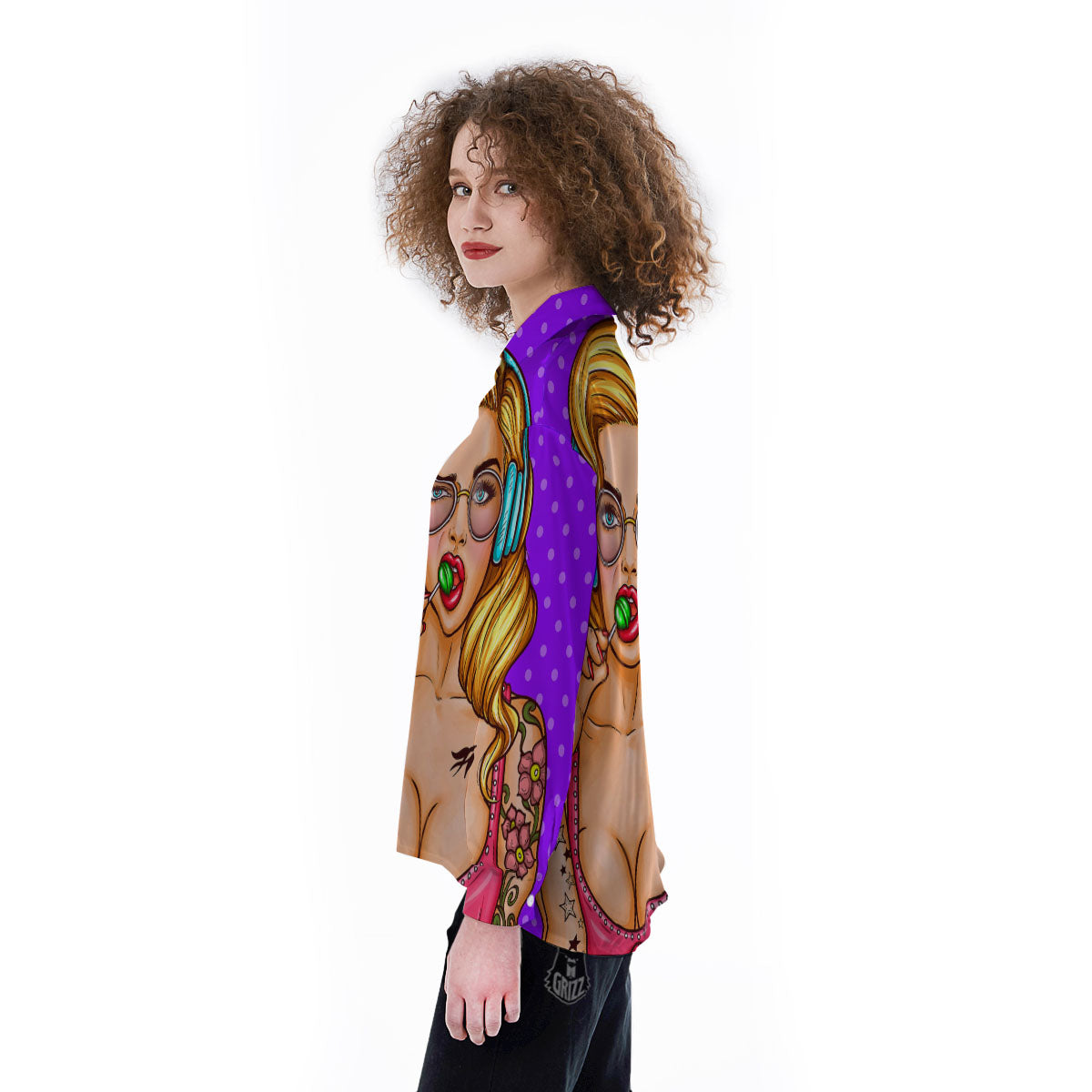 Lollipop And Punk Girl Print Women's Long Sleeve Shirts-grizzshop