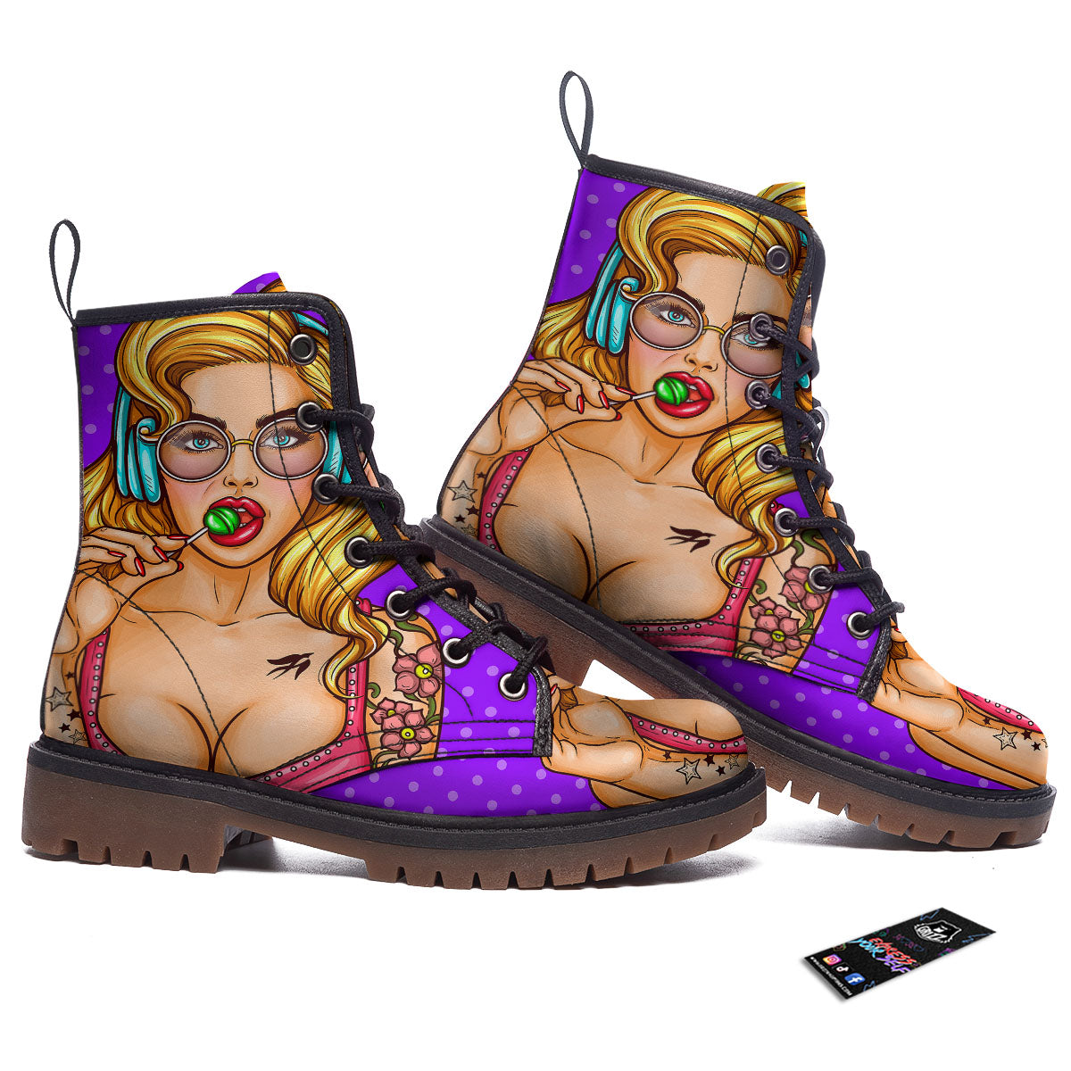 Lollipop And Punk Girl Print Work Boots-grizzshop