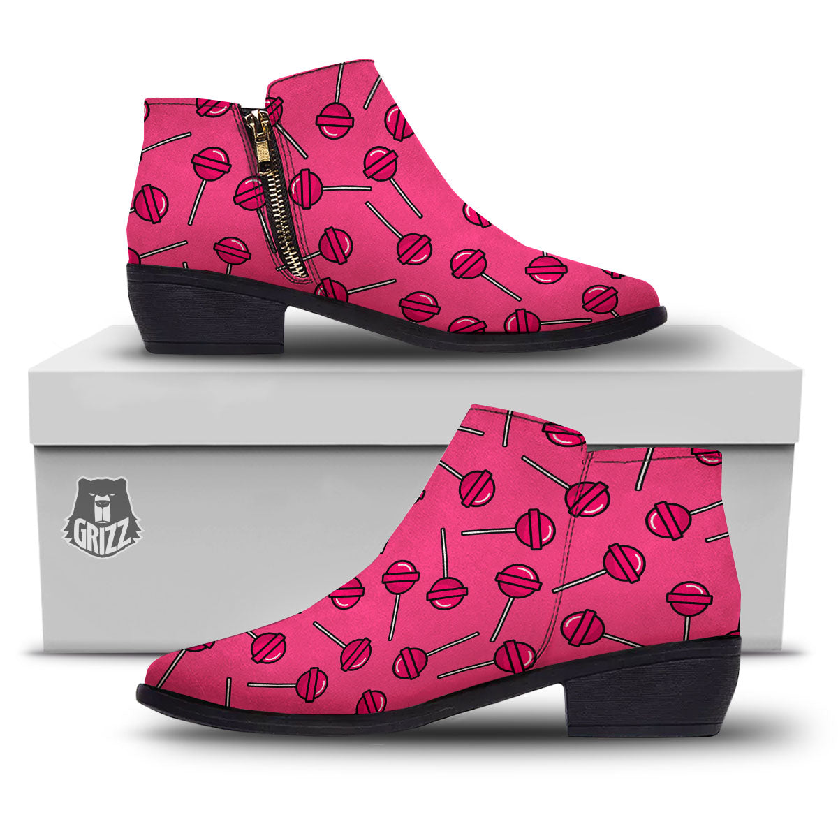 Lollipop Candy Pink Print Pattern Ankle Boots-grizzshop