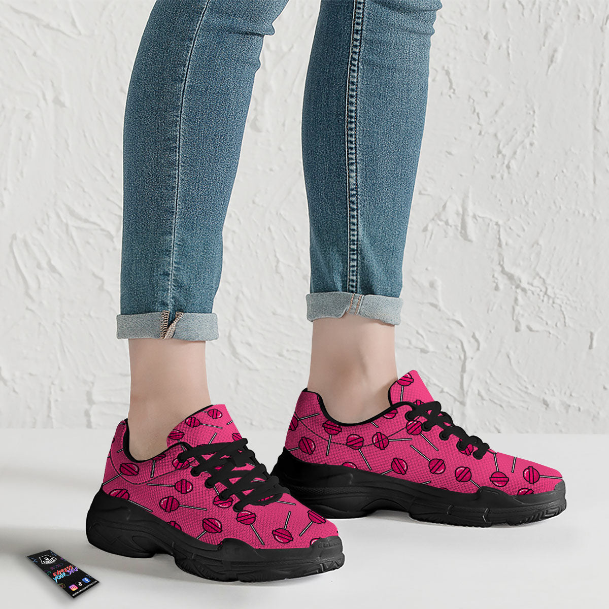 Lollipop Candy Pink Print Pattern Black Chunky Shoes-grizzshop