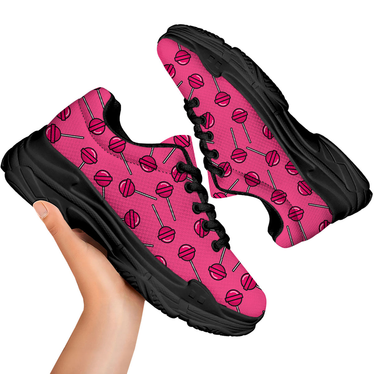 Lollipop Candy Pink Print Pattern Black Chunky Shoes-grizzshop