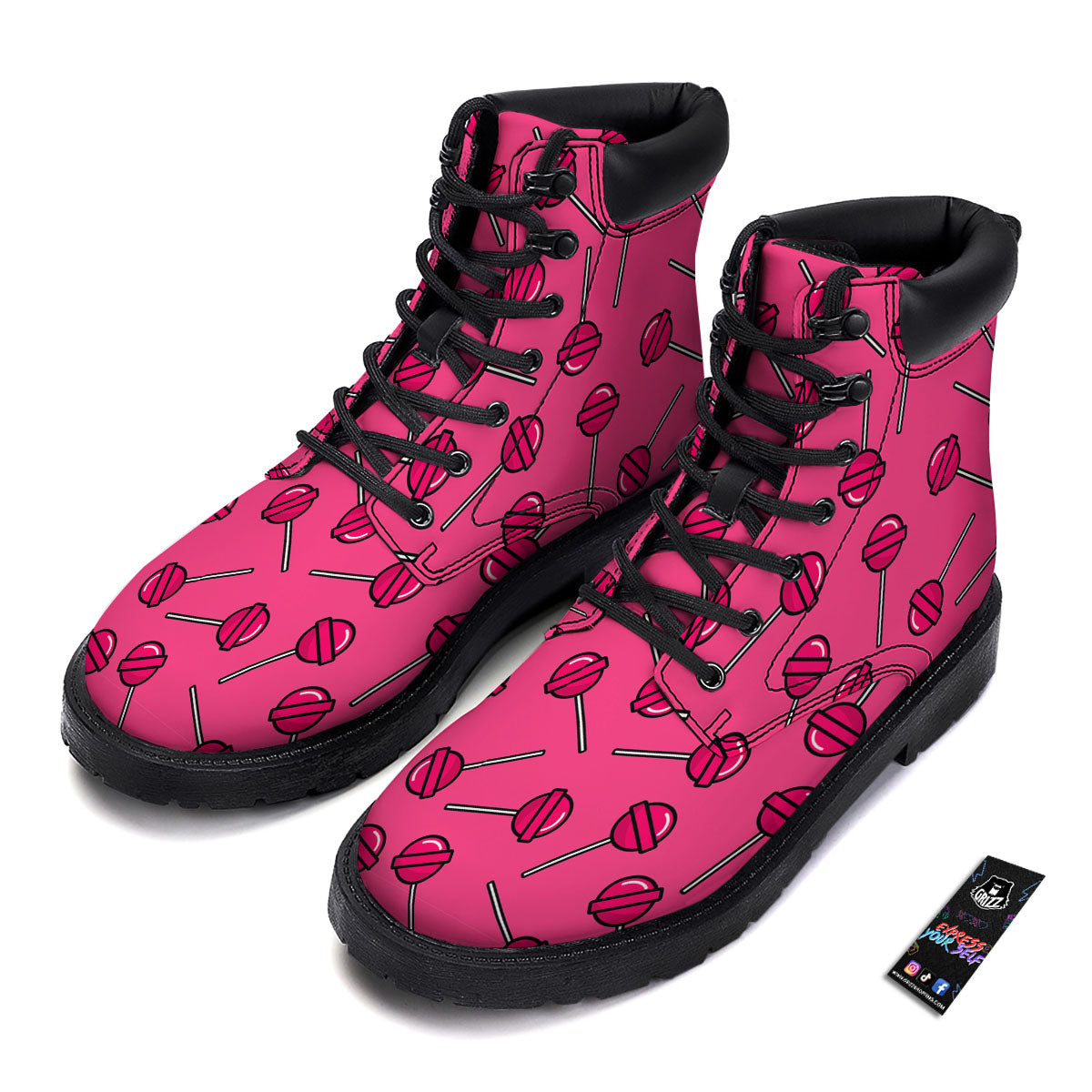 Lollipop Candy Pink Print Pattern Boots-grizzshop