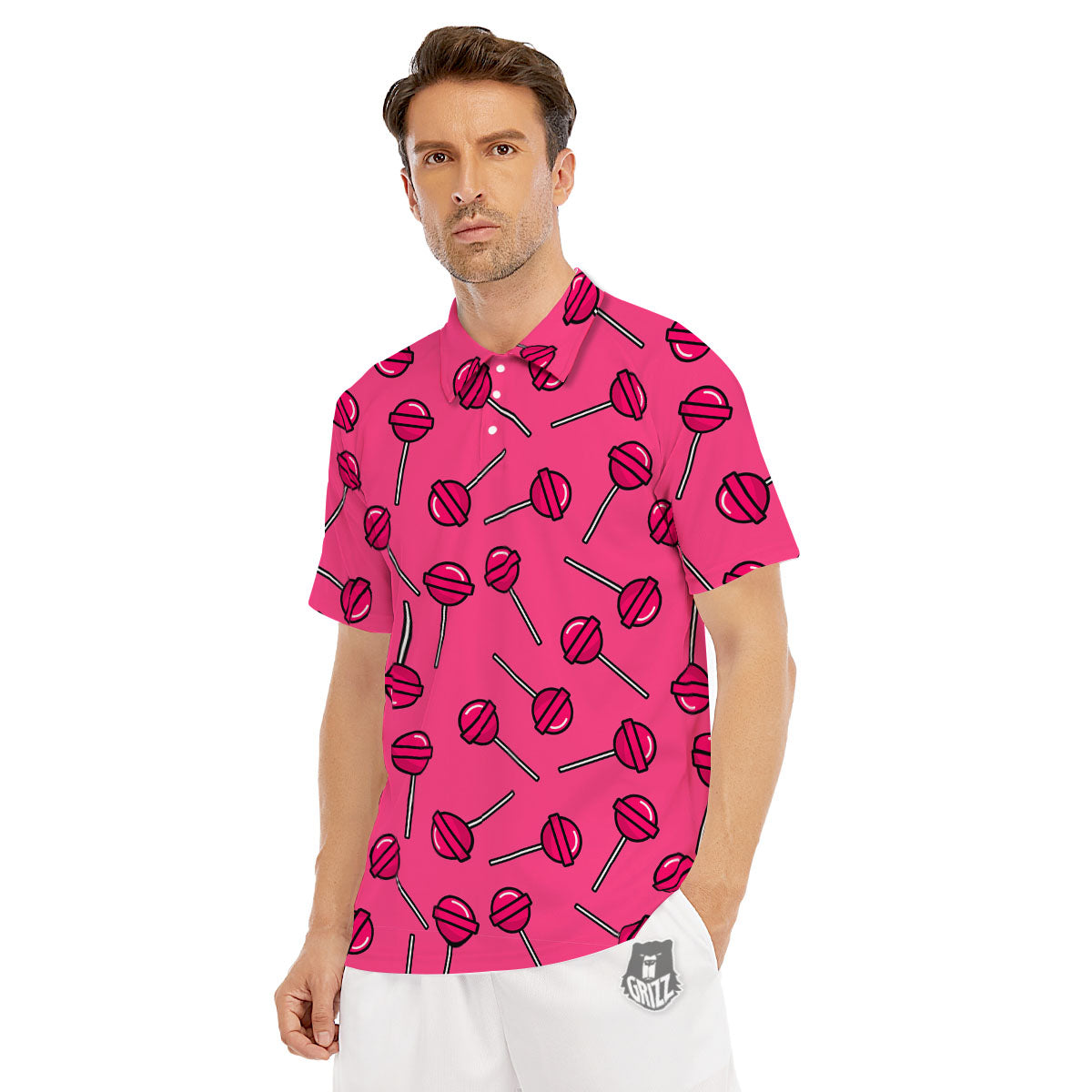 Lollipop Candy Pink Print Pattern Men's Golf Shirts-grizzshop