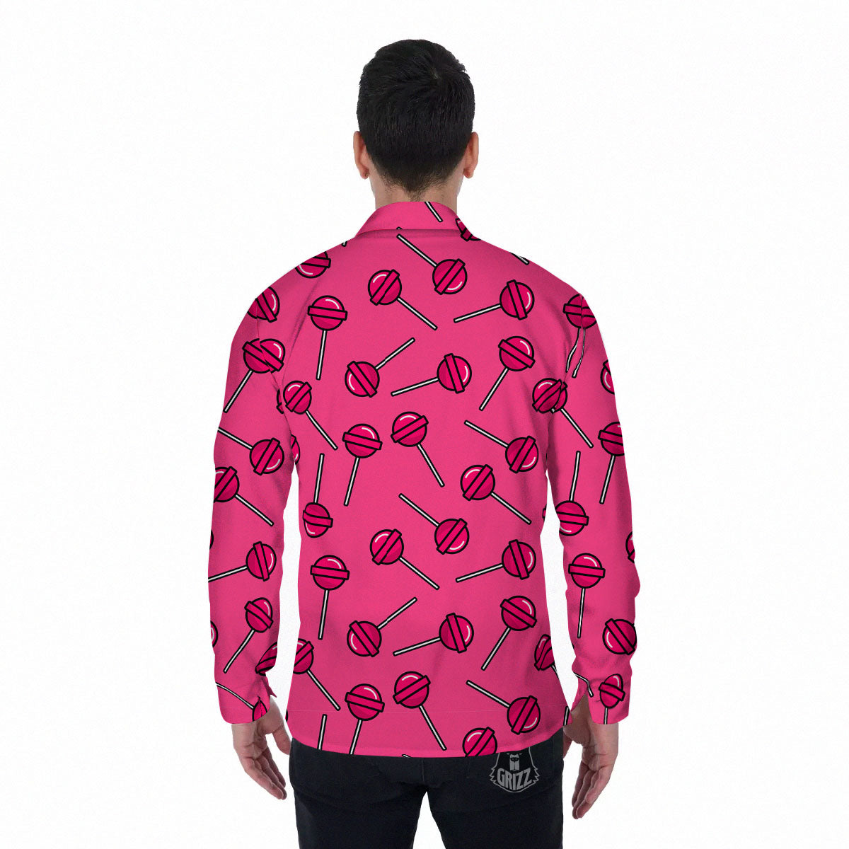 Lollipop Candy Pink Print Pattern Men's Long Sleeve Shirts-grizzshop