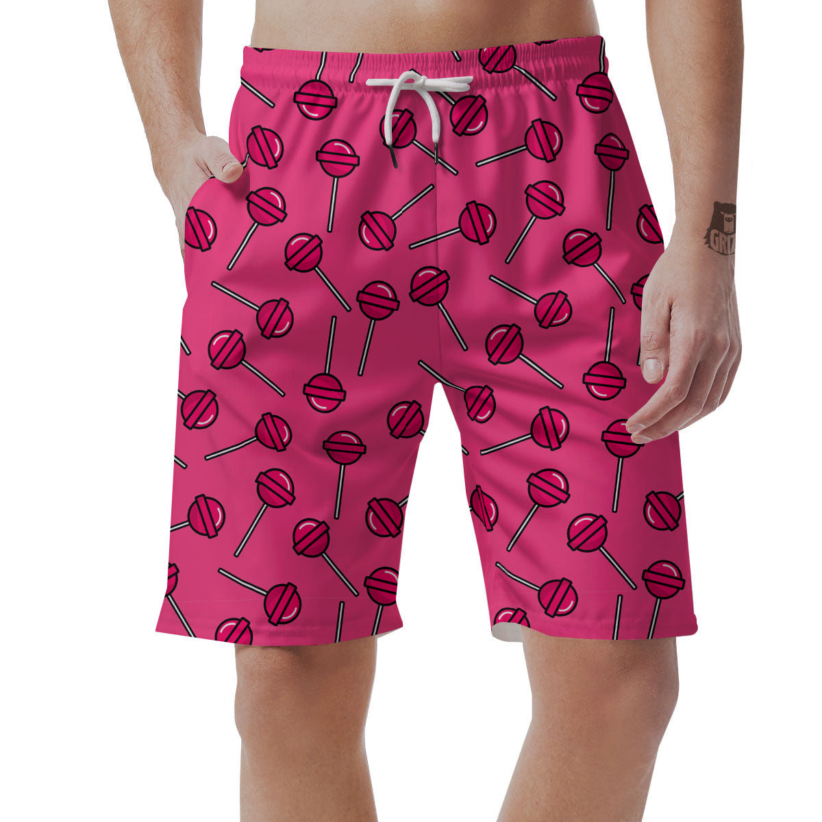 Lollipop Candy Pink Print Pattern Men's Shorts-grizzshop