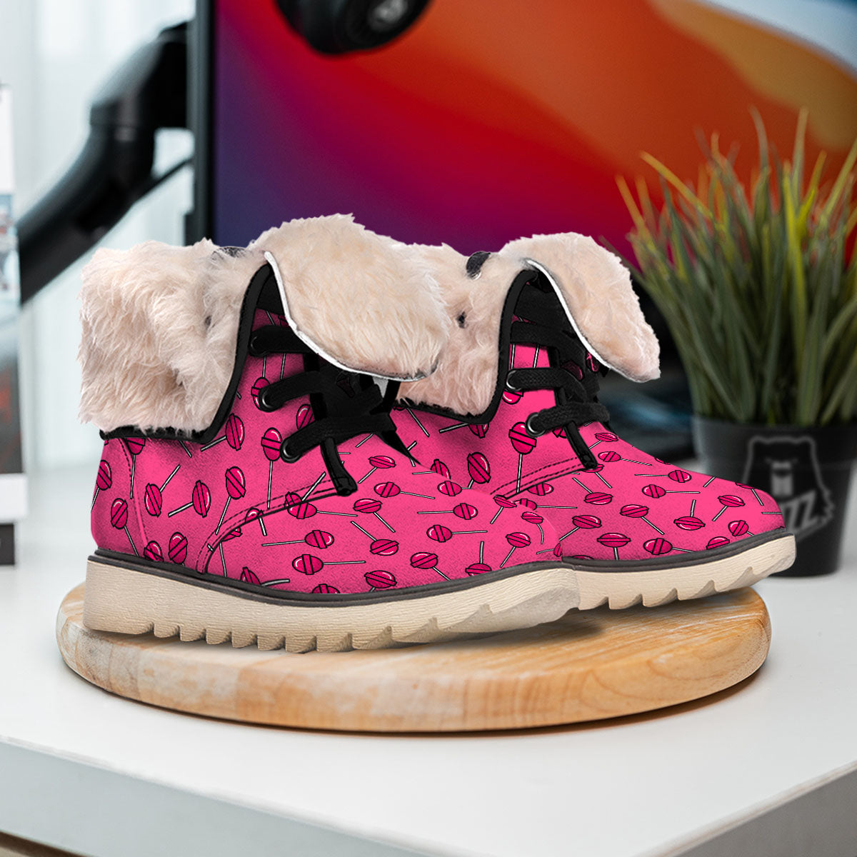 Lollipop Candy Pink Print Pattern Snow Boots-grizzshop