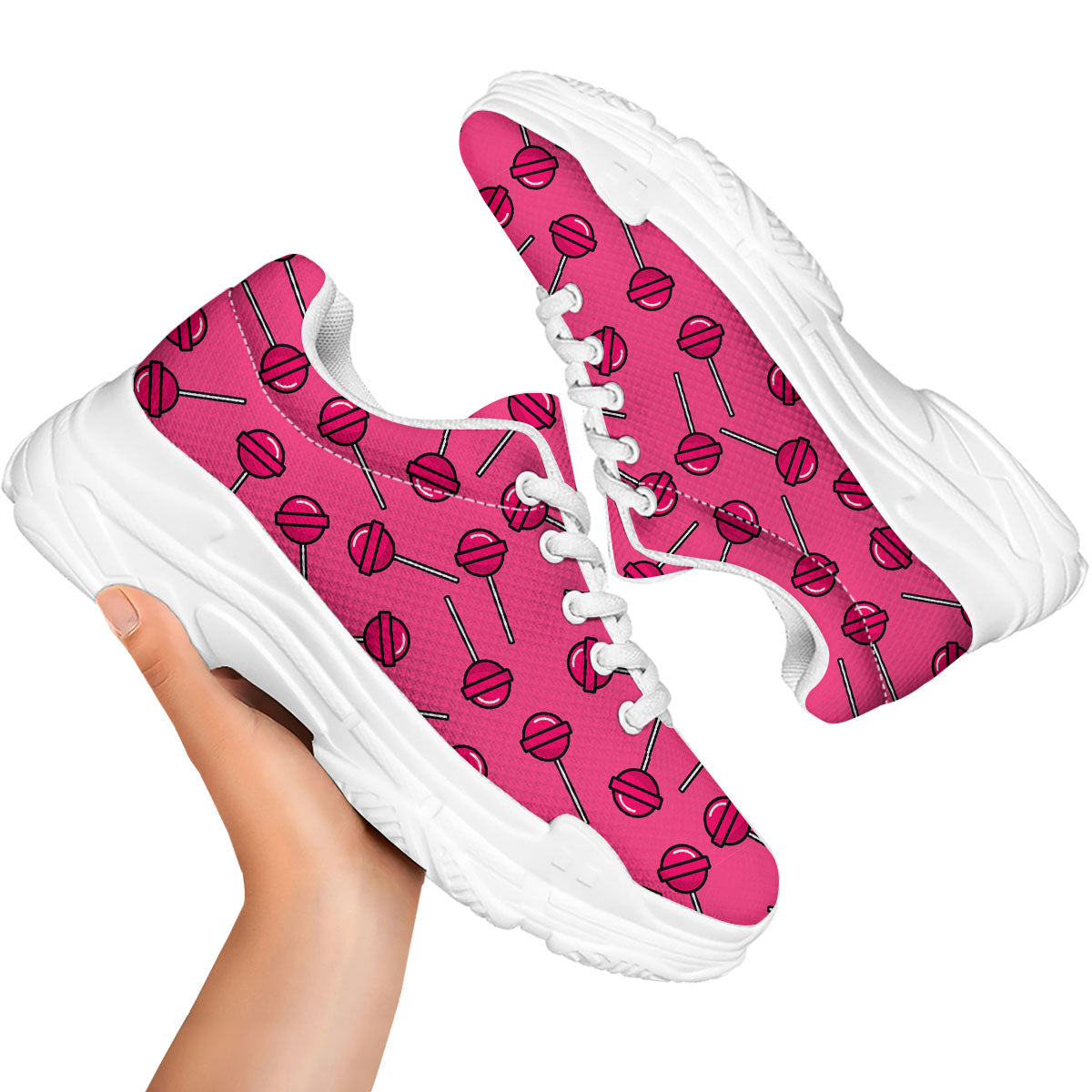 Lollipop Candy Pink Print Pattern White Chunky Shoes-grizzshop