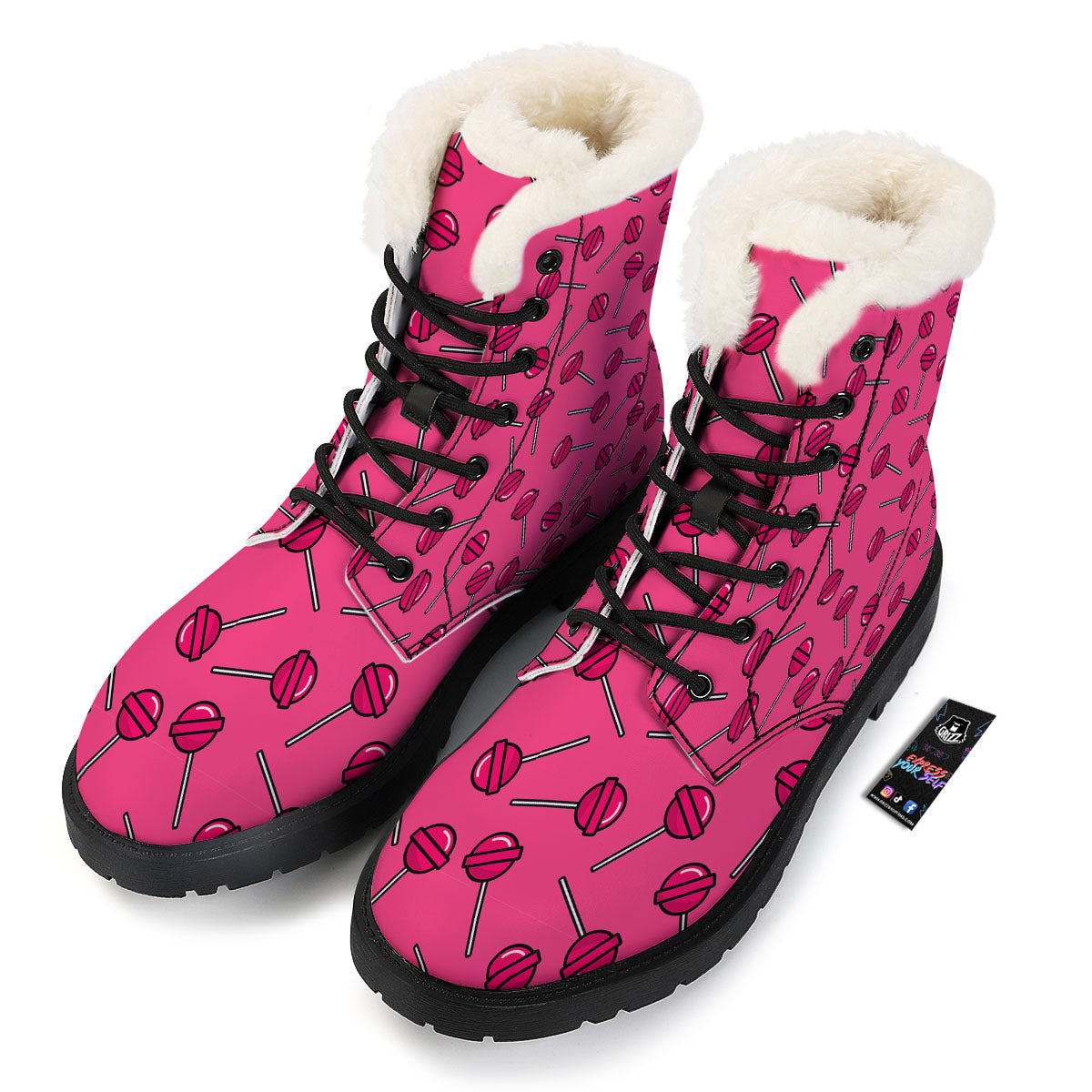 Lollipop Candy Pink Print Pattern Winter Boots-grizzshop