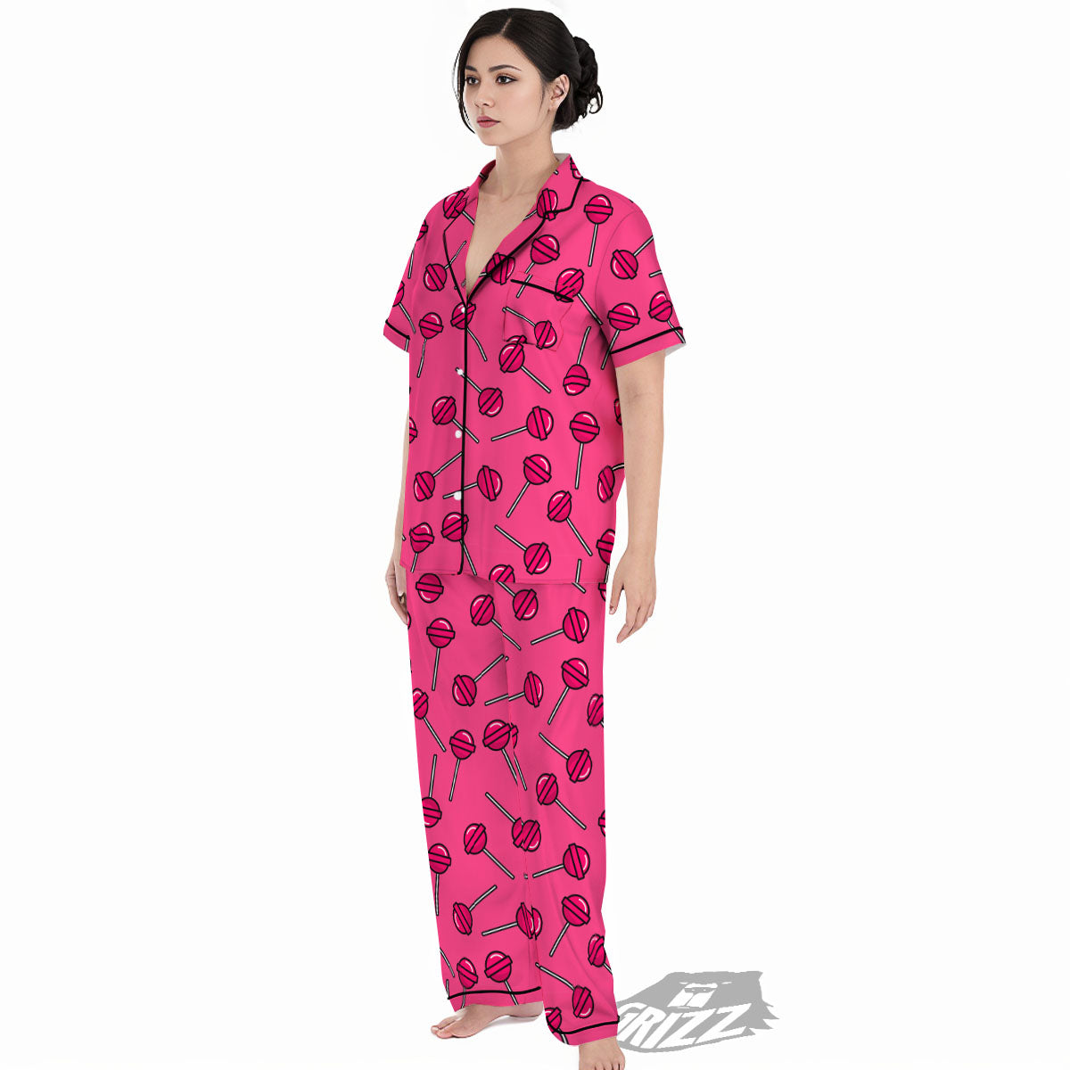 Lollipop Candy Pink Print Pattern Women's Pajamas Set-grizzshop