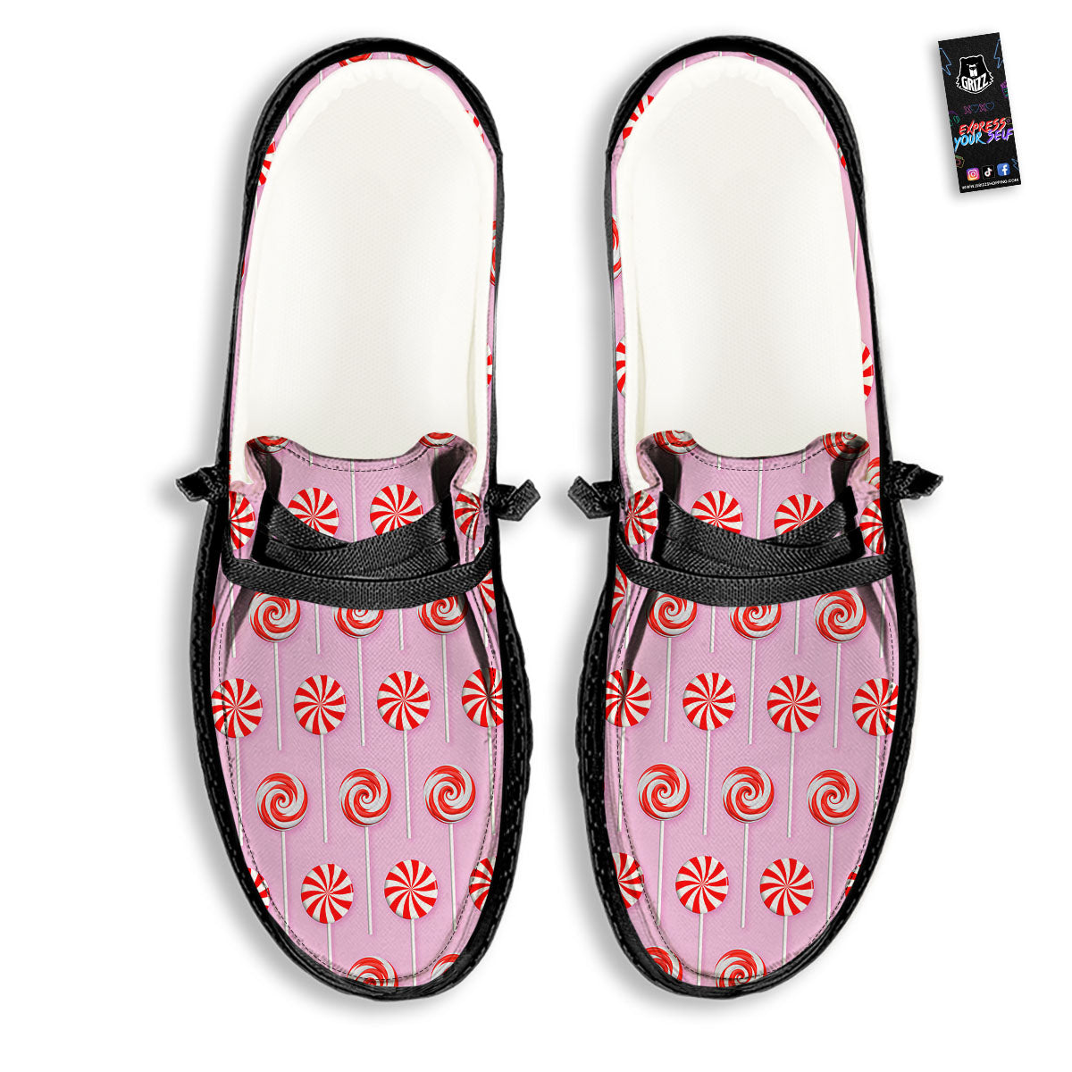 Lollipop Candy Red Print Pattern Black Loafers-grizzshop