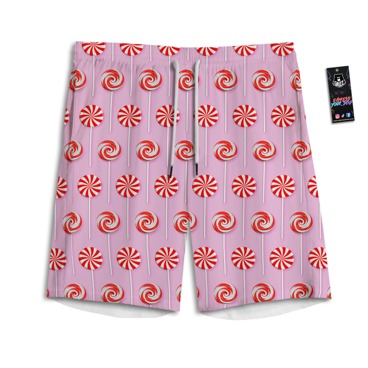 Lollipop Candy Red Print Pattern Men's Athletic Shorts