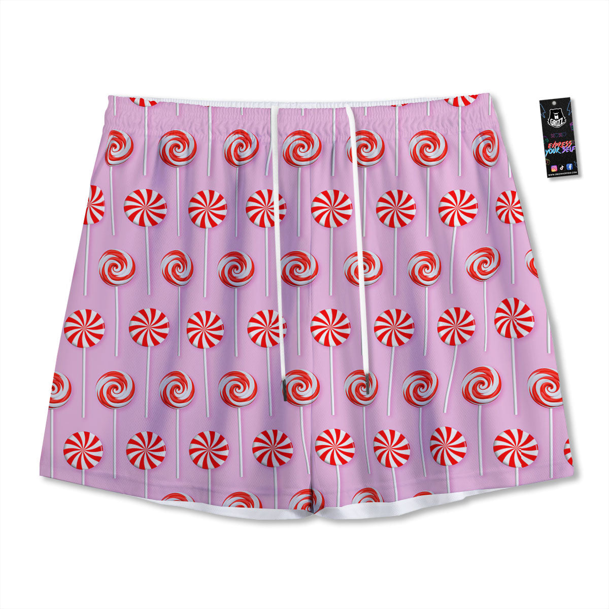 Lollipop Candy Red Print Pattern Mesh Shorts