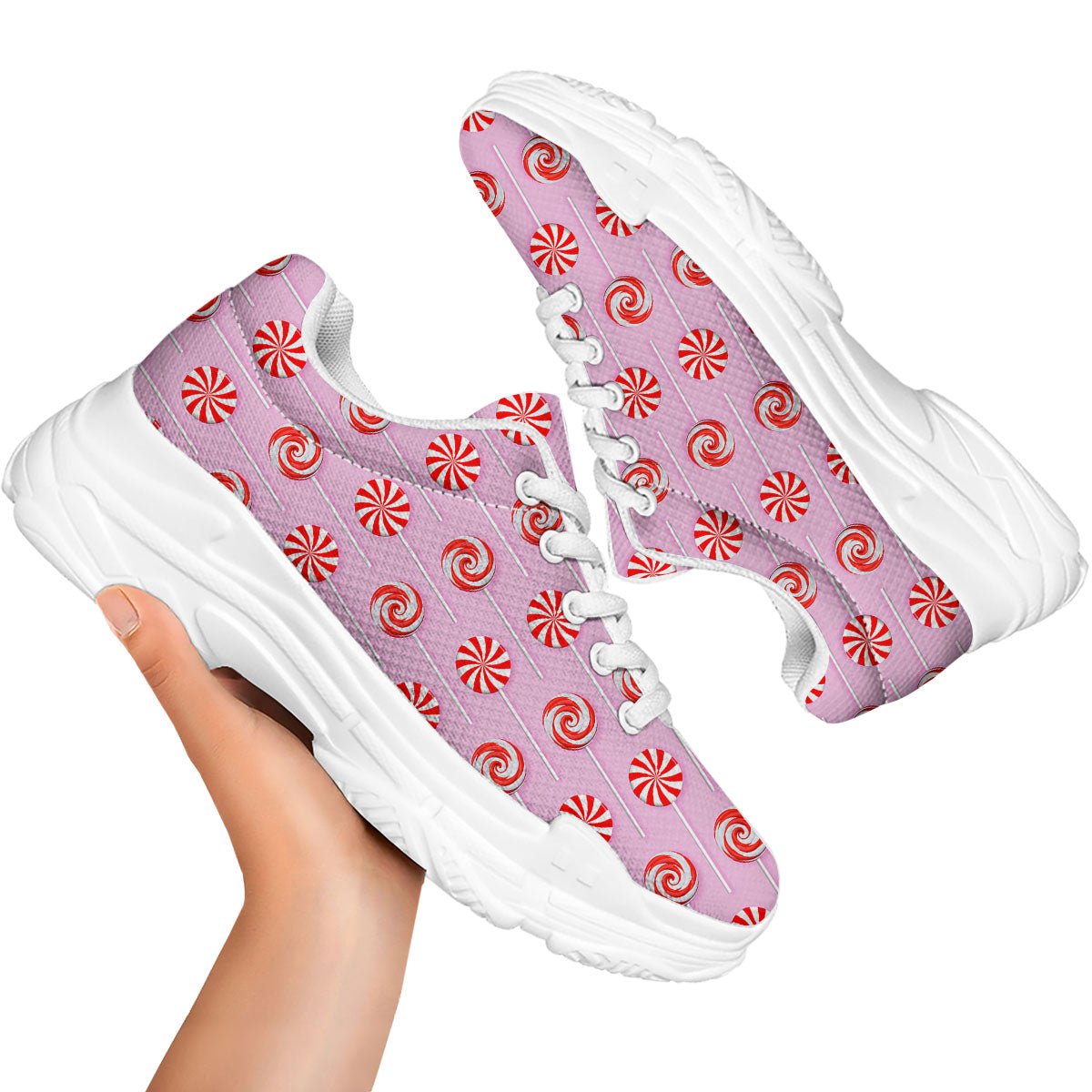 Lollipop Candy Red Print Pattern White Chunky Shoes-grizzshop