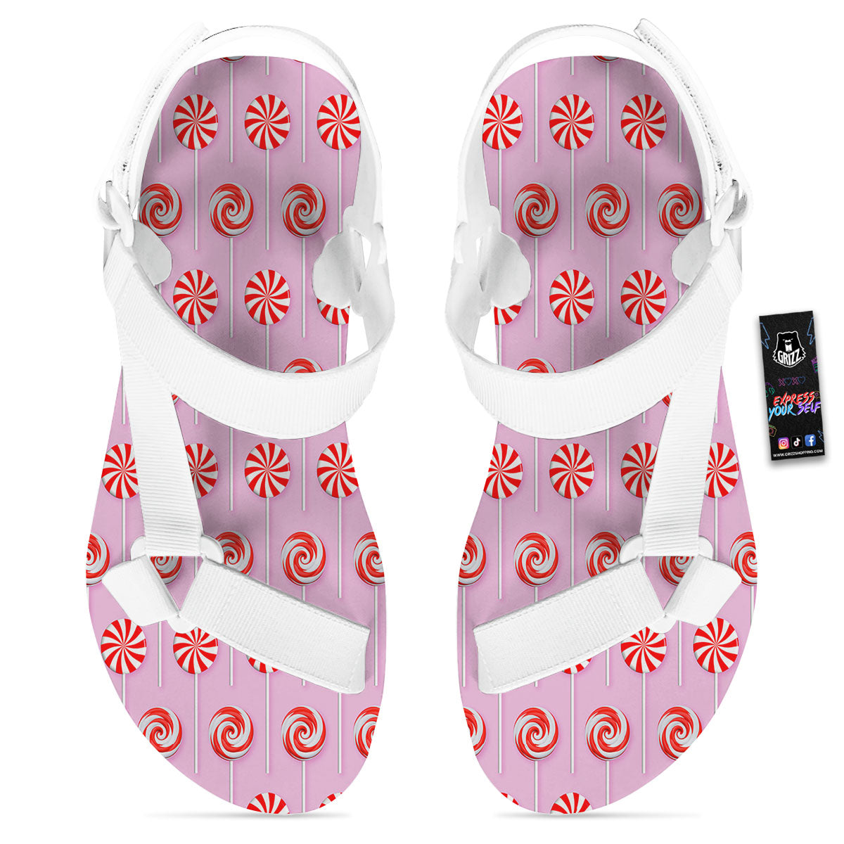 Lollipop Candy Red Print Pattern White Open Toe Sandals-grizzshop