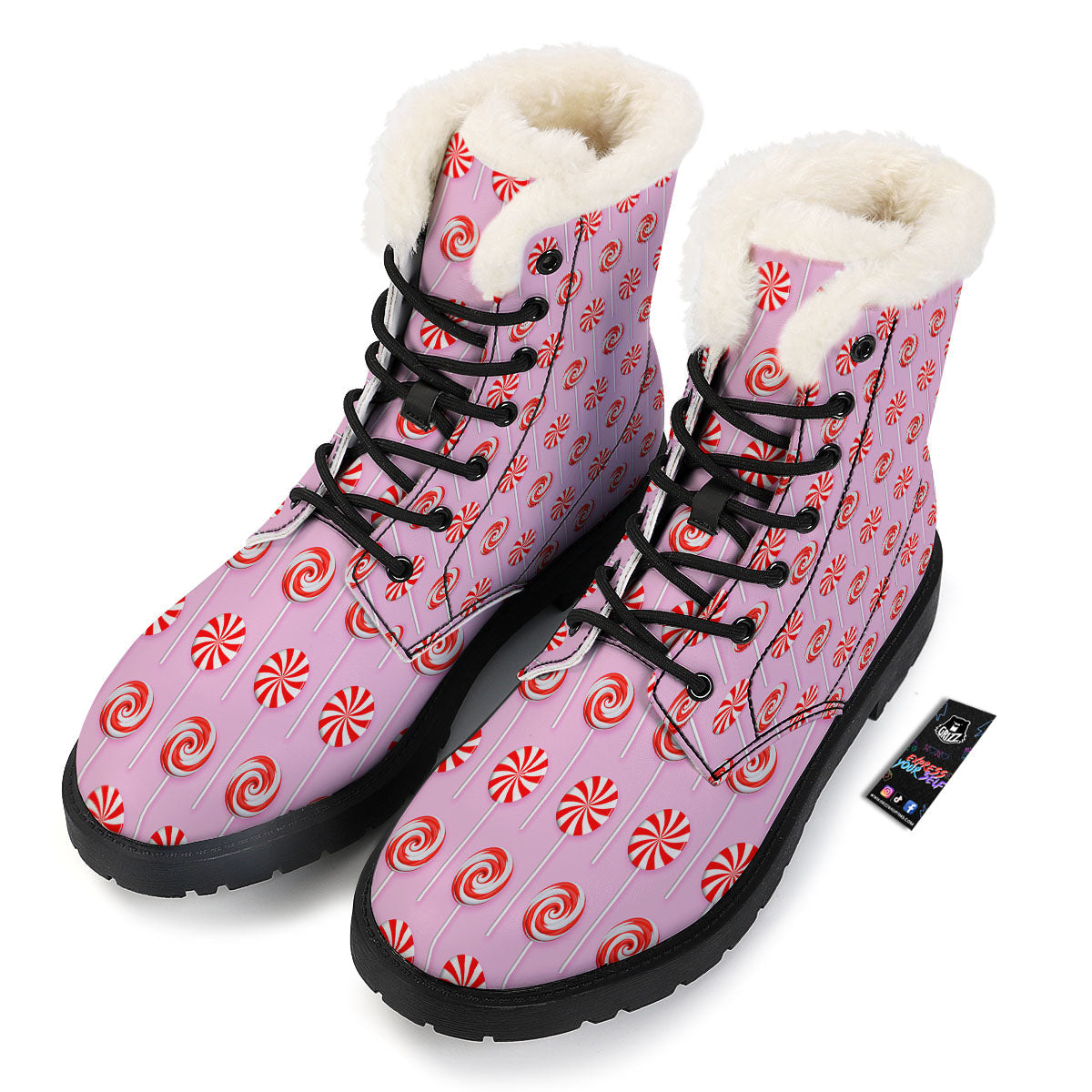 Lollipop Candy Red Print Pattern Winter Boots-grizzshop