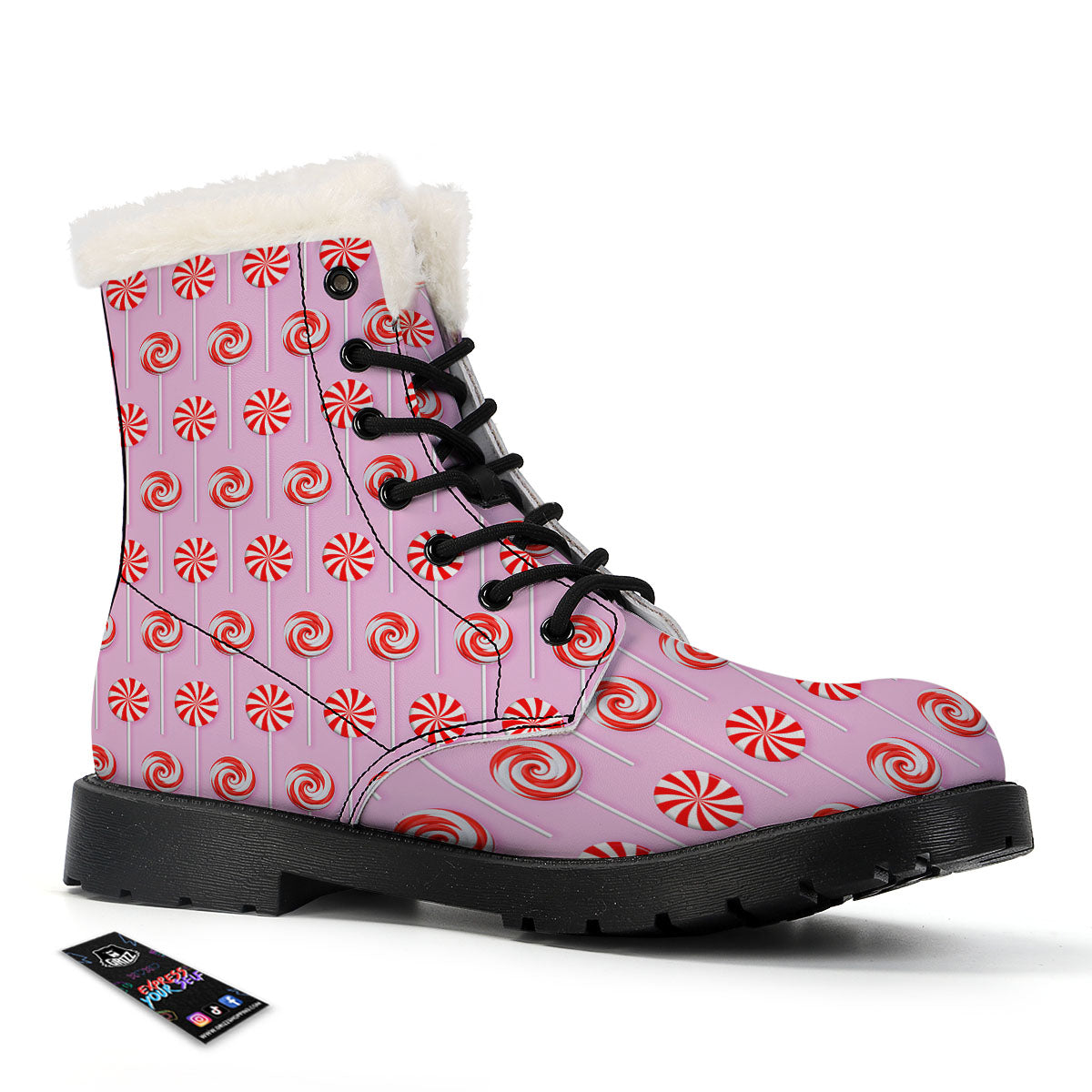 Lollipop Candy Red Print Pattern Winter Boots-grizzshop