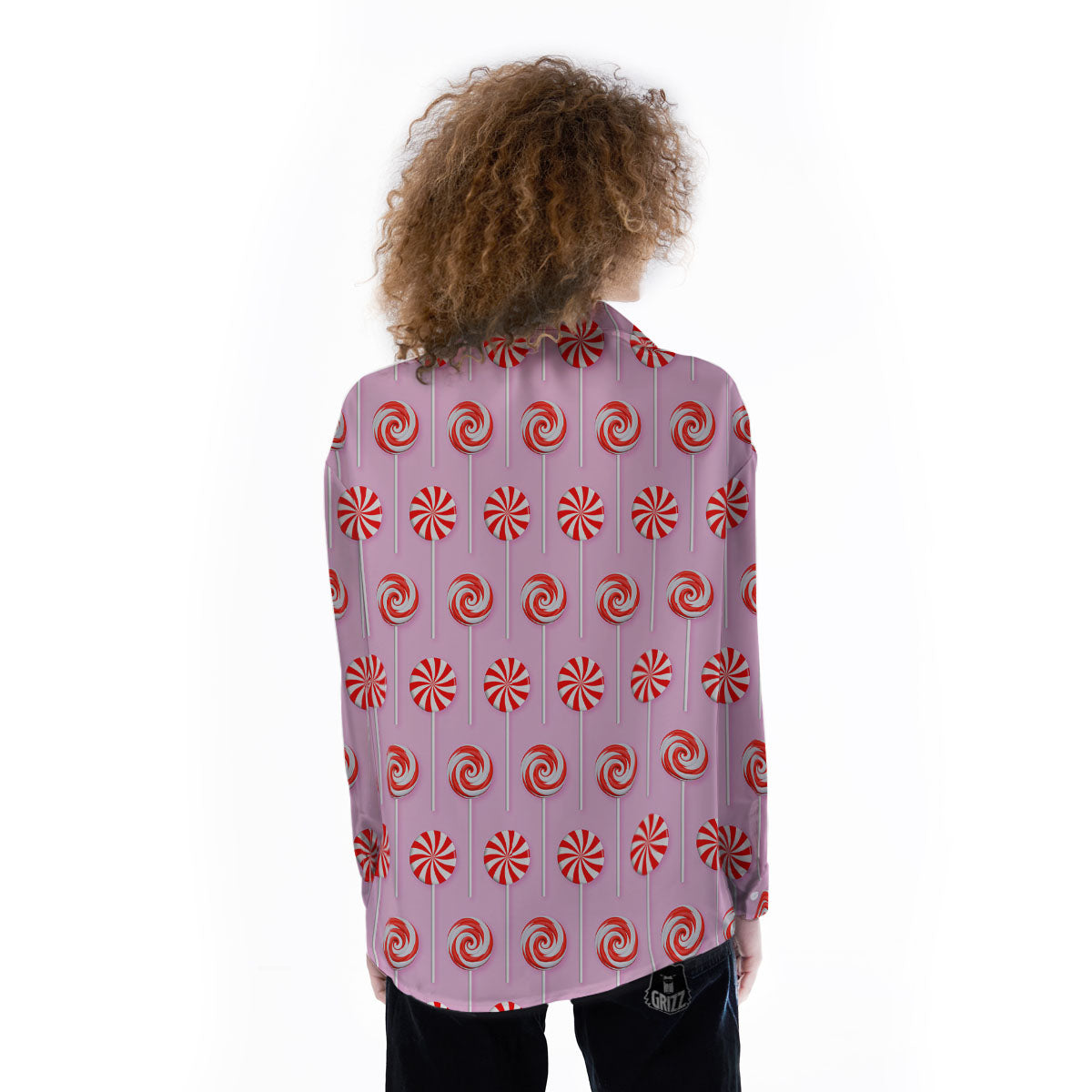 Lollipop Candy Red Print Pattern Women's Long Sleeve Shirts-grizzshop