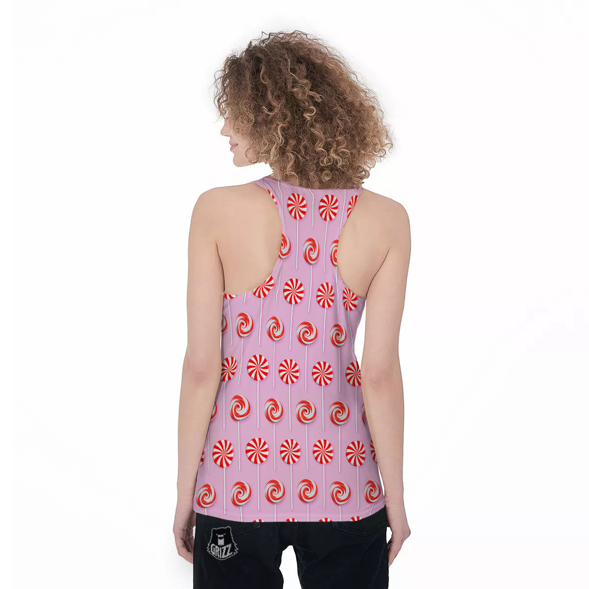 Lollipop Candy Red Print Pattern Women's Racerback Tank Top-grizzshop