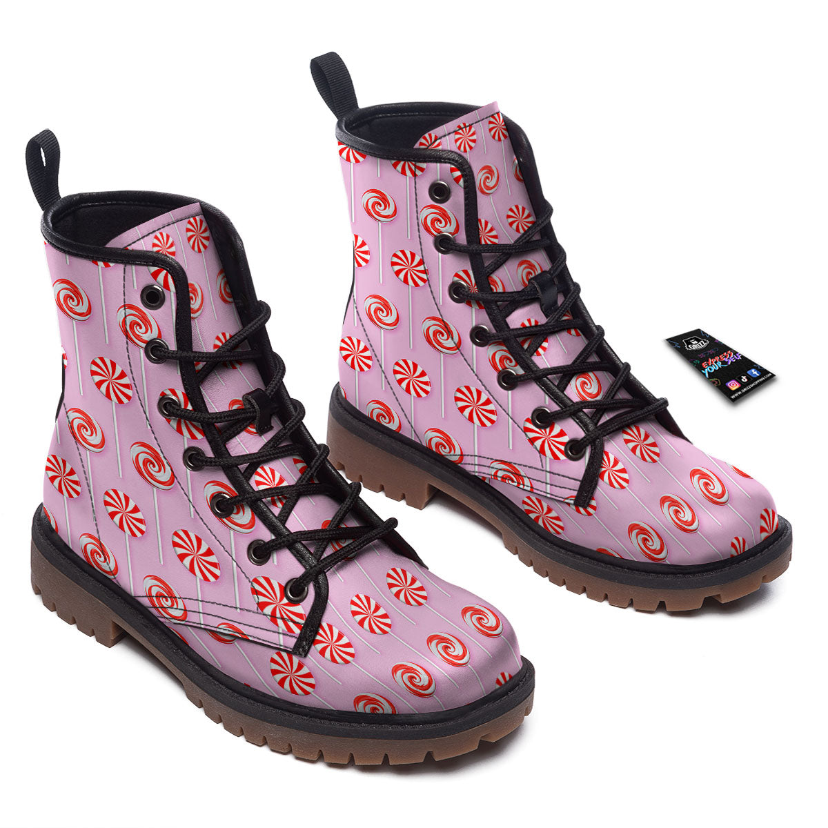 Lollipop Candy Red Print Pattern Work Boots-grizzshop