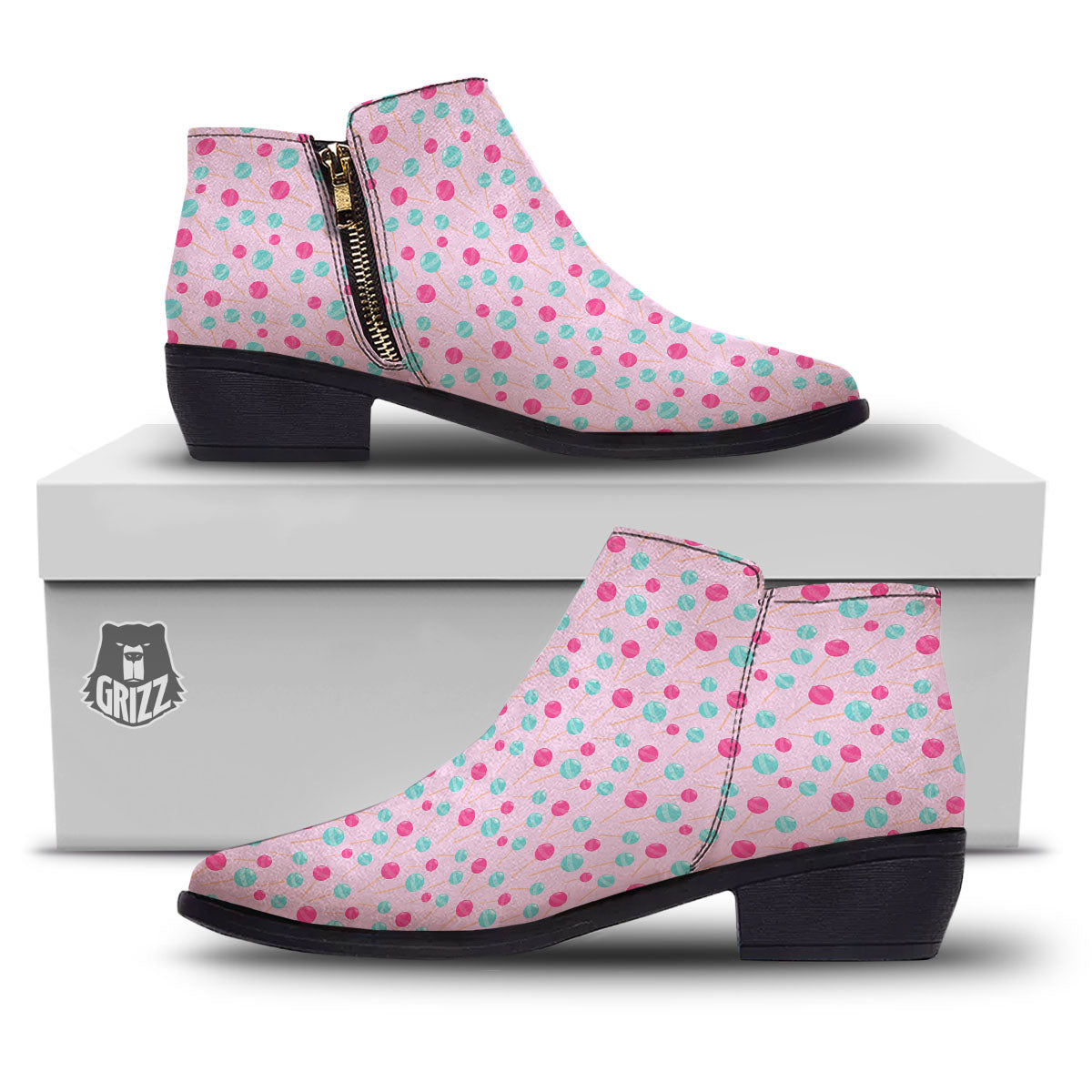 Lollipop Cartoon Print Pattern Ankle Boots-grizzshop