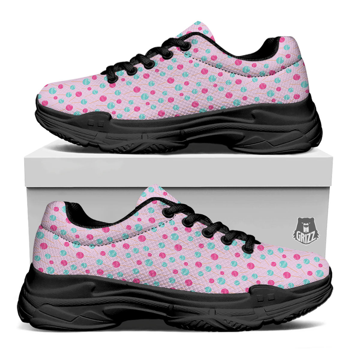 Lollipop Cartoon Print Pattern Black Chunky Shoes-grizzshop