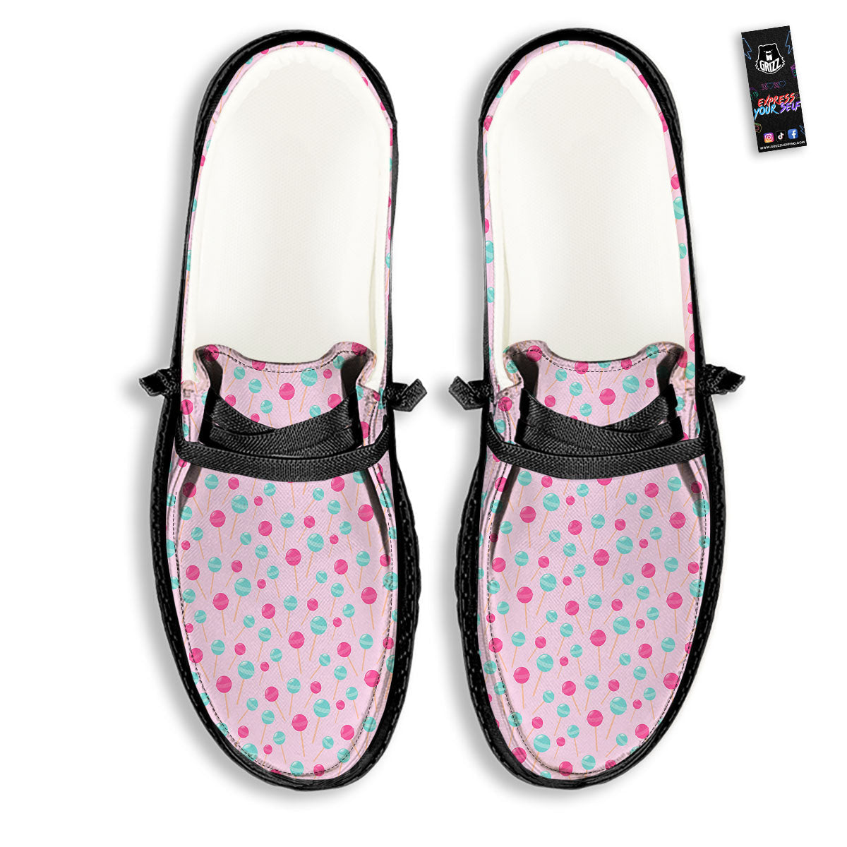 Lollipop Cartoon Print Pattern Black Loafers-grizzshop