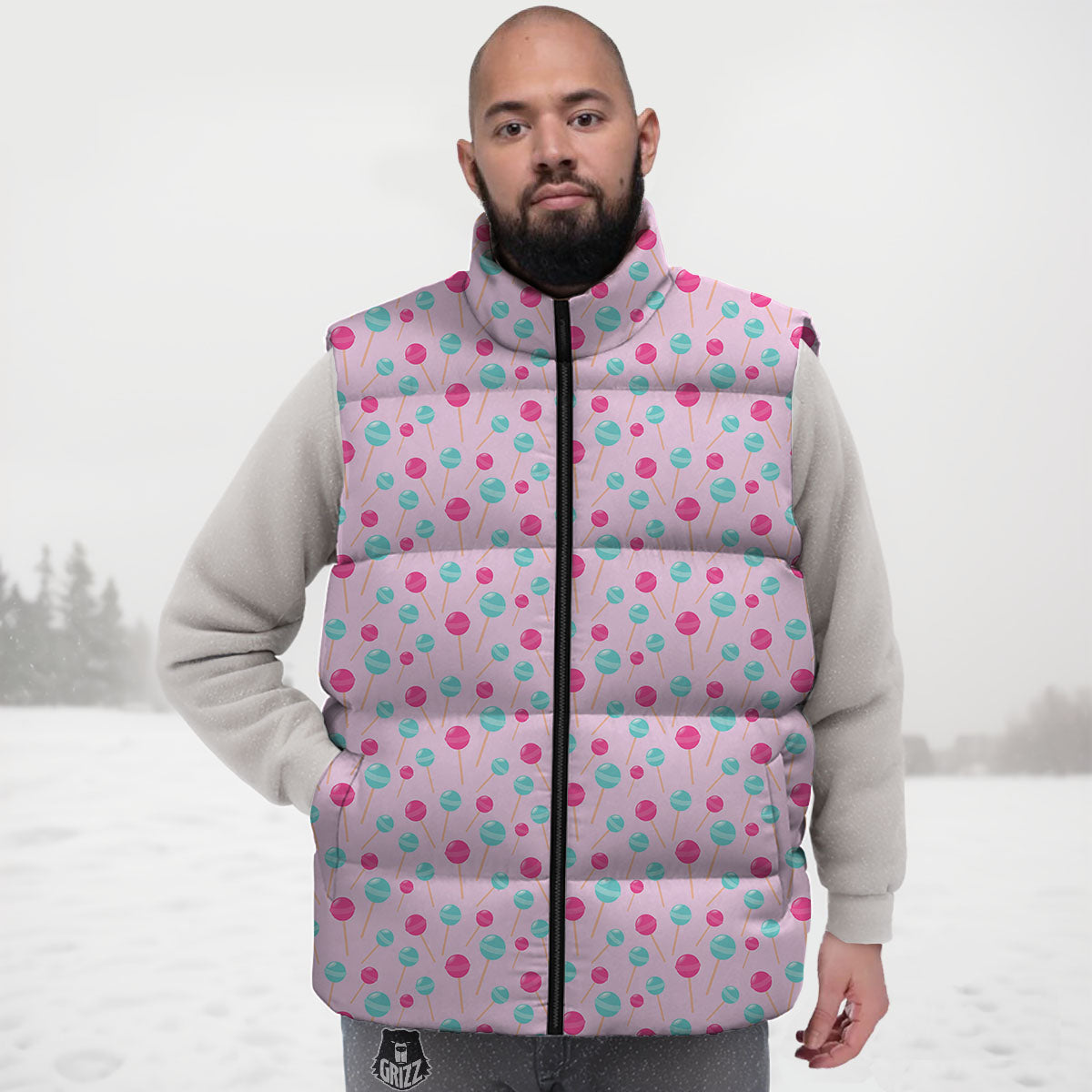 Lollipop Cartoon Print Pattern Down Vest