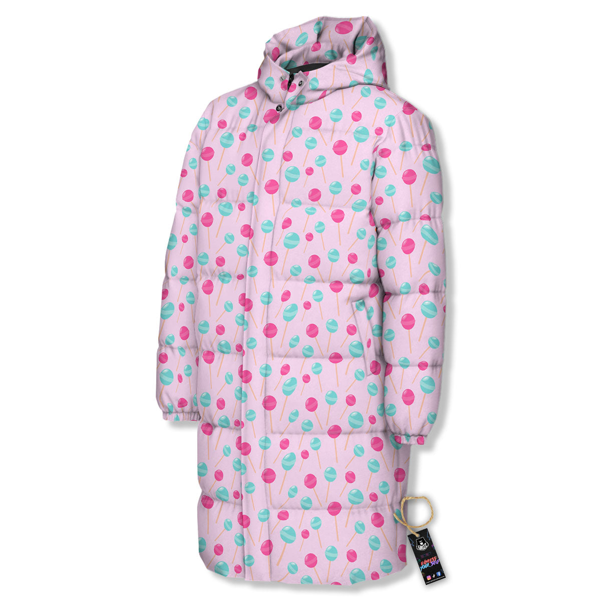 Lollipop Cartoon Print Pattern Long Down Jacket-grizzshop
