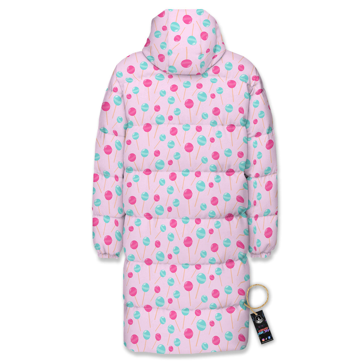 Lollipop Cartoon Print Pattern Long Down Jacket-grizzshop
