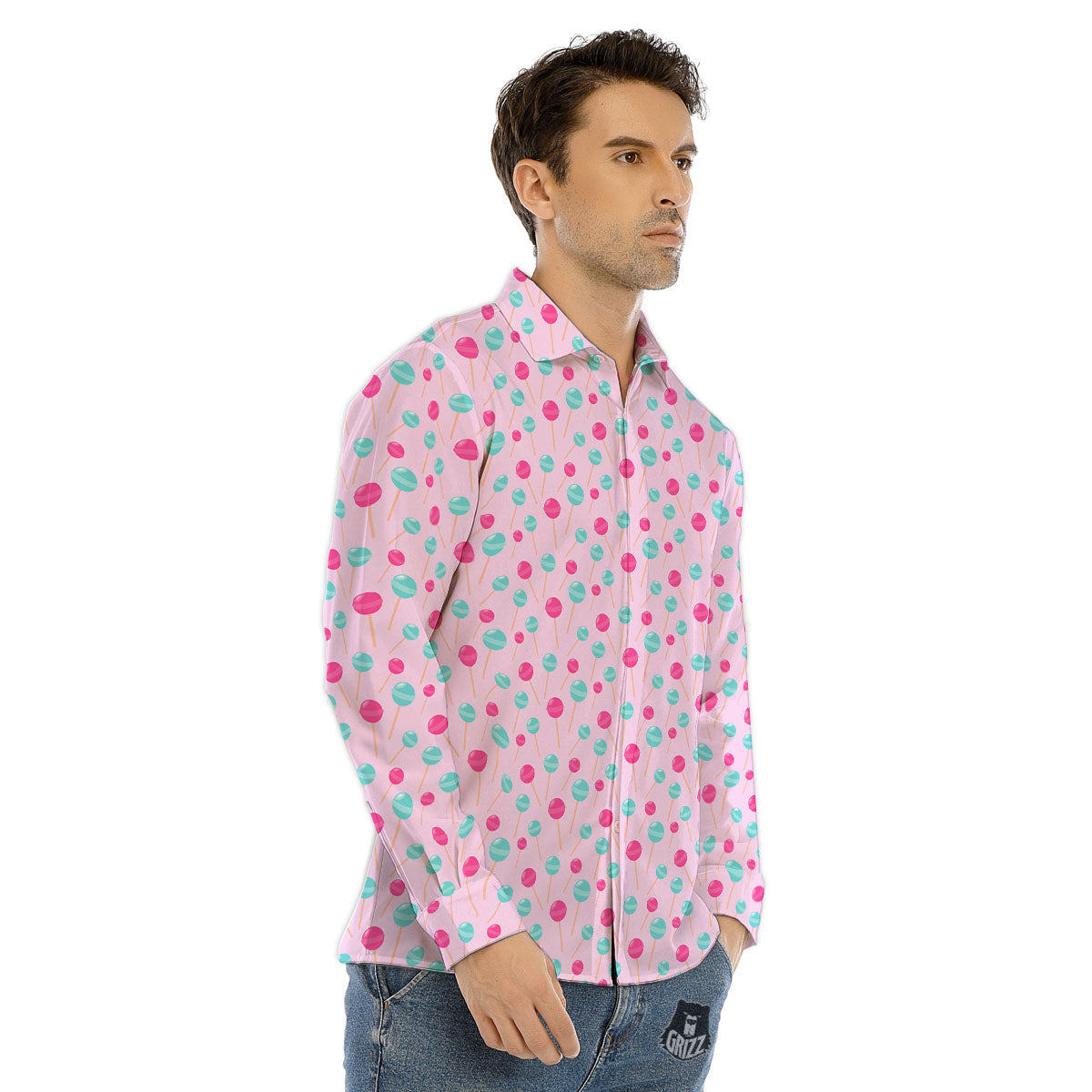 Lollipop Cartoon Print Pattern Men's Dress Shirts-grizzshop