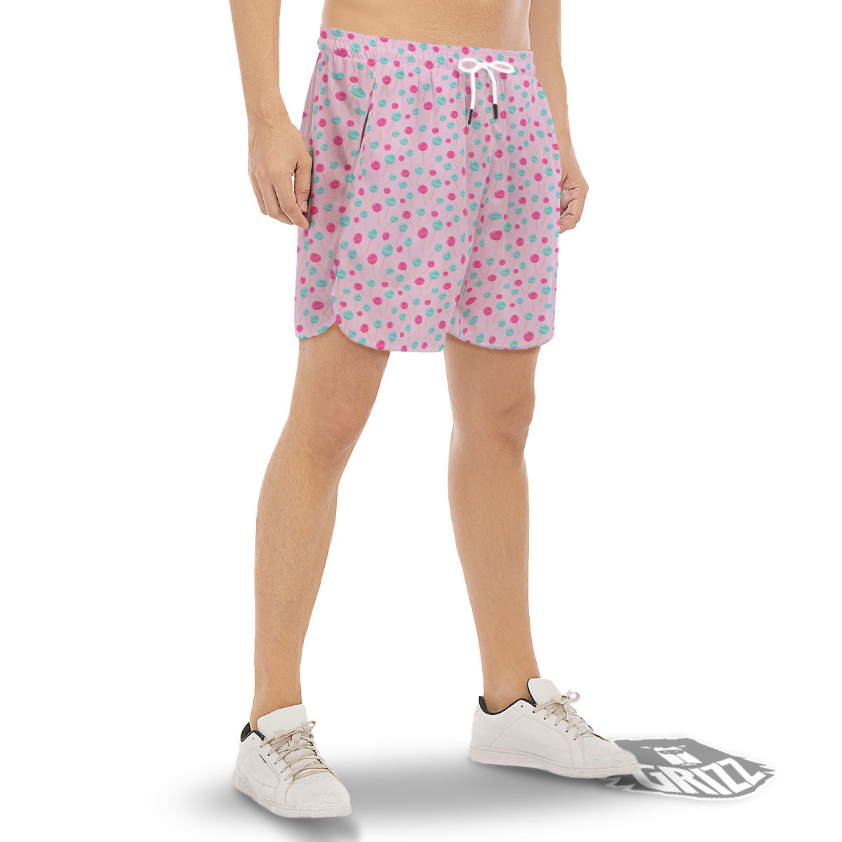 Lollipop Cartoon Print Pattern Men's Gym Shorts-grizzshop