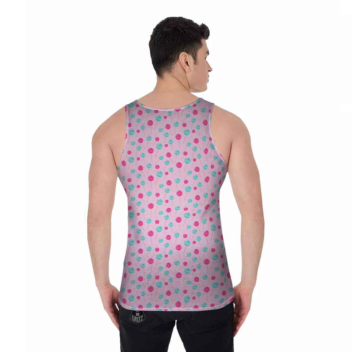 Lollipop Cartoon Print Pattern Men's Tank Top-grizzshop