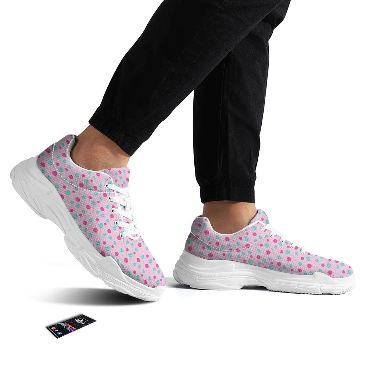 Lollipop Cartoon Print Pattern White Chunky Shoes-grizzshop