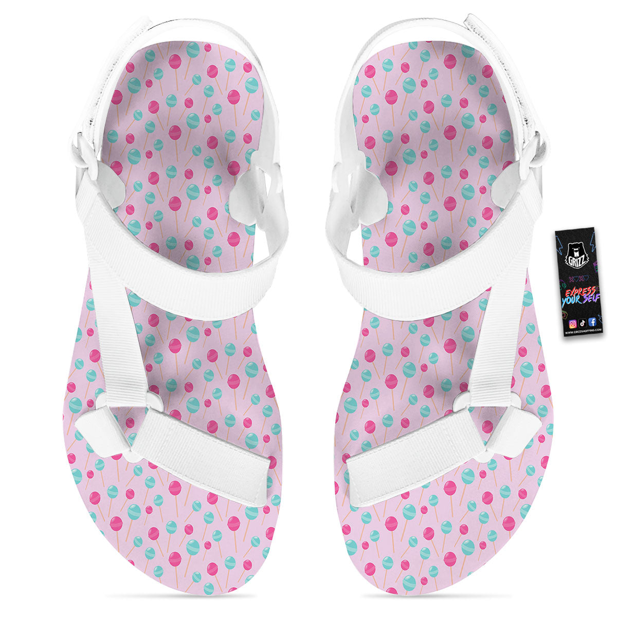 Lollipop Cartoon Print Pattern White Open Toe Sandals-grizzshop