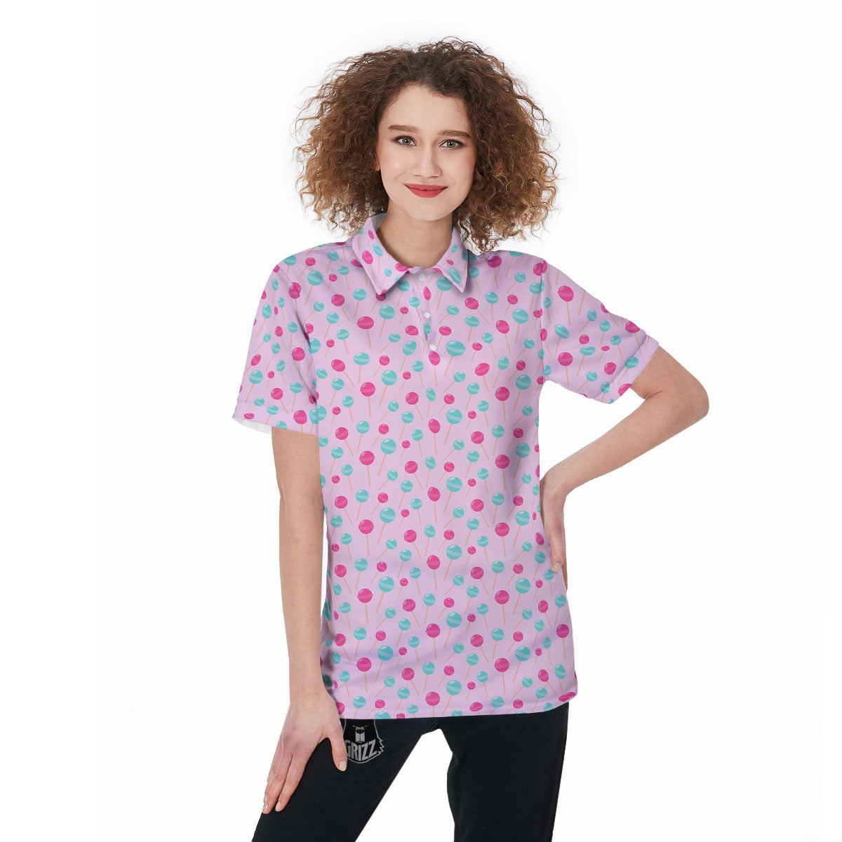 Lollipop Cartoon Print Pattern Women's Golf Shirts-grizzshop