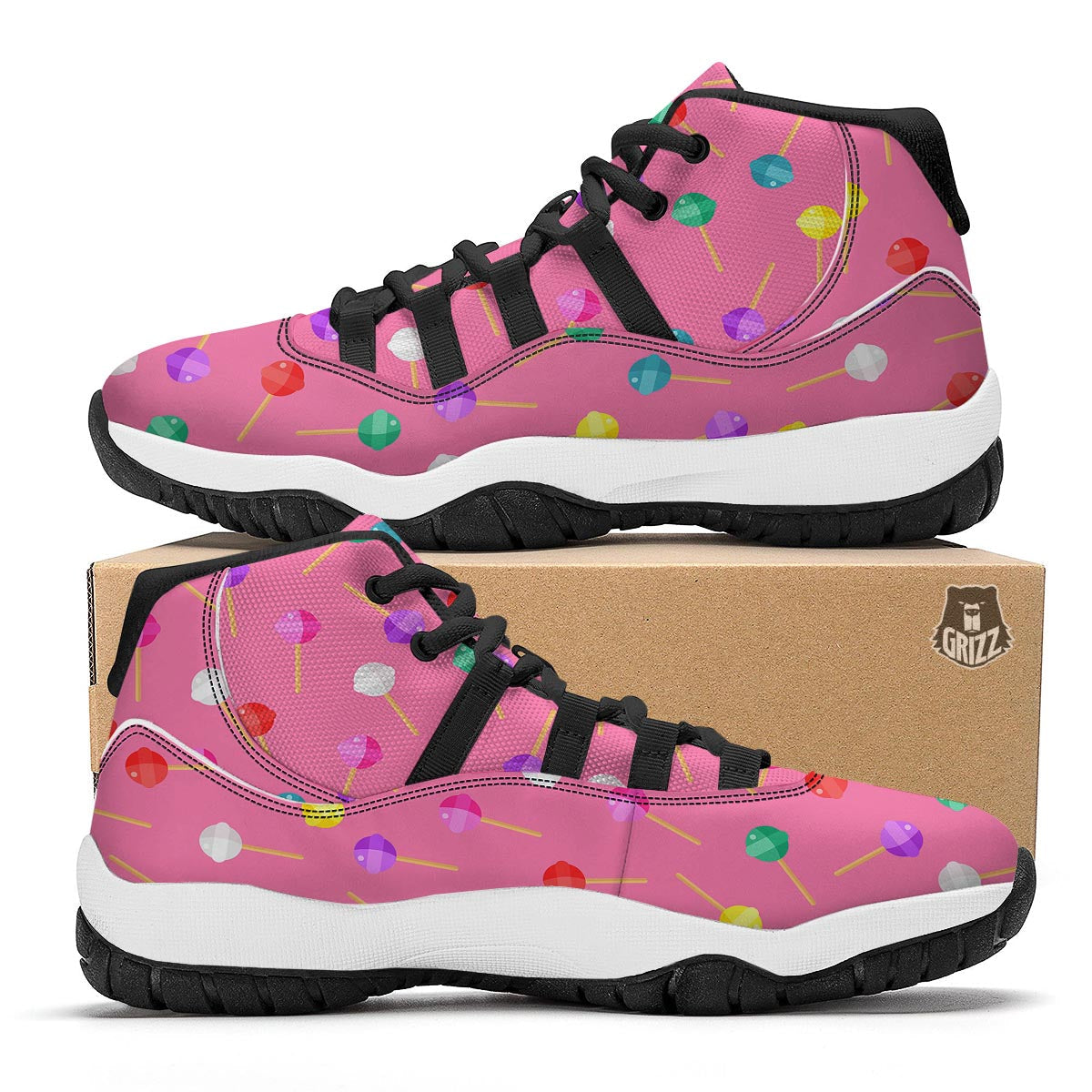 Lollipop Colorful Pattern Print Black Bball Shoes-grizzshop
