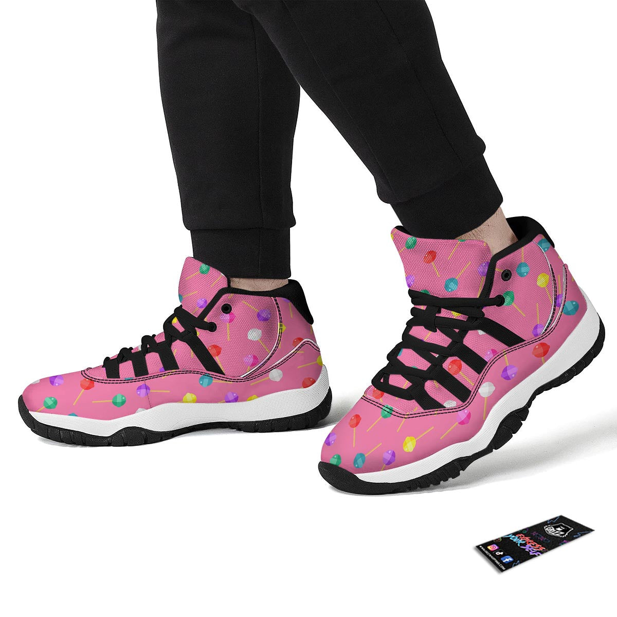 Lollipop Colorful Pattern Print Black Bball Shoes-grizzshop