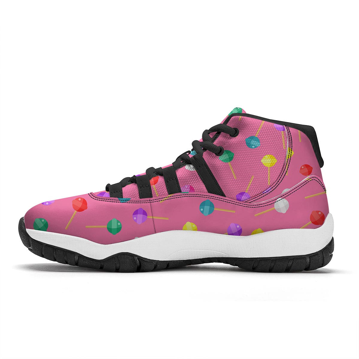 Lollipop Colorful Pattern Print Black Bball Shoes-grizzshop