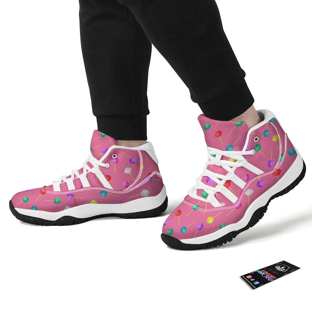 Lollipop Colorful Pattern Print White Bball Shoes-grizzshop